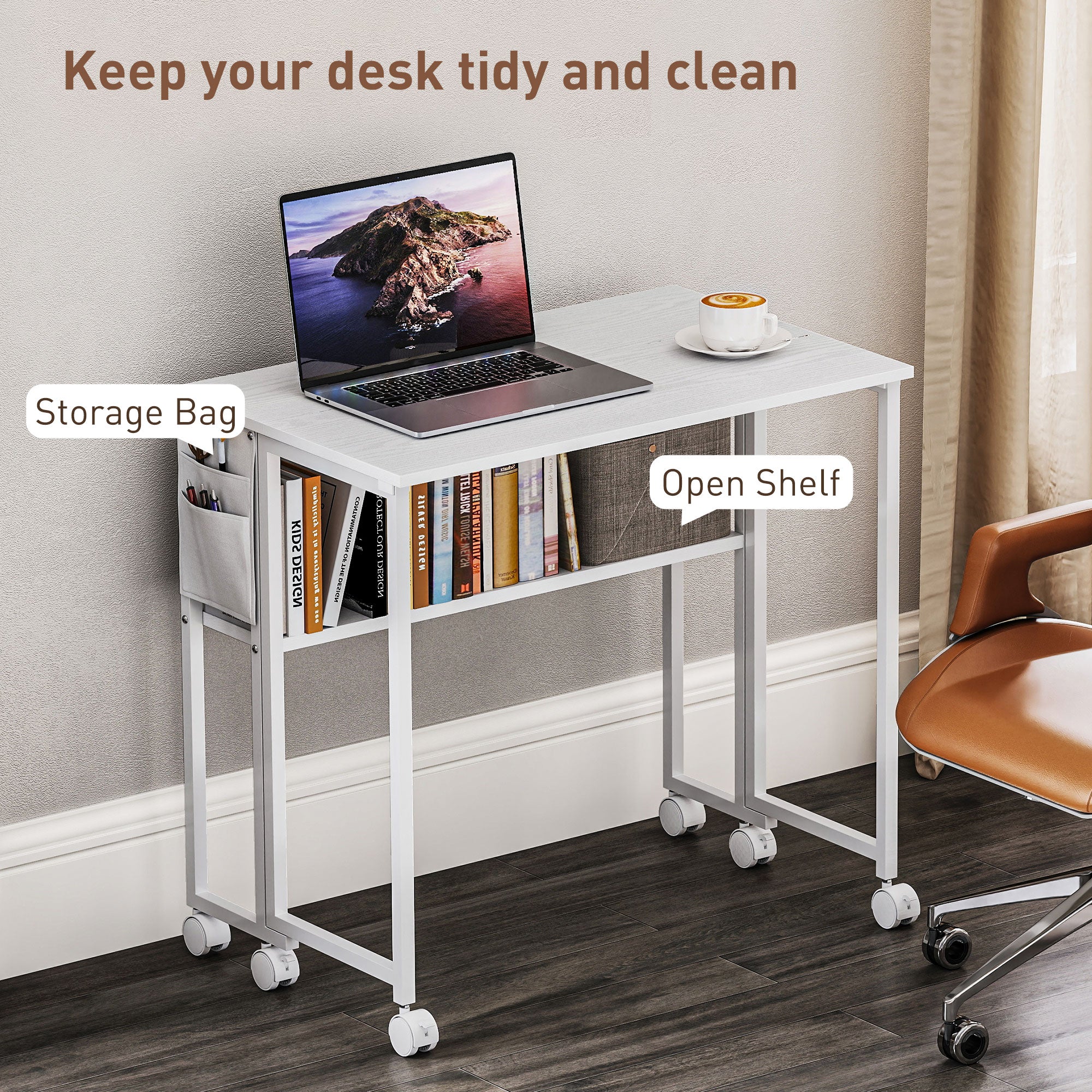 HOMCOM 80 cm Drop Leaf Writing Work Desk - White - North Peak Garden Furniture