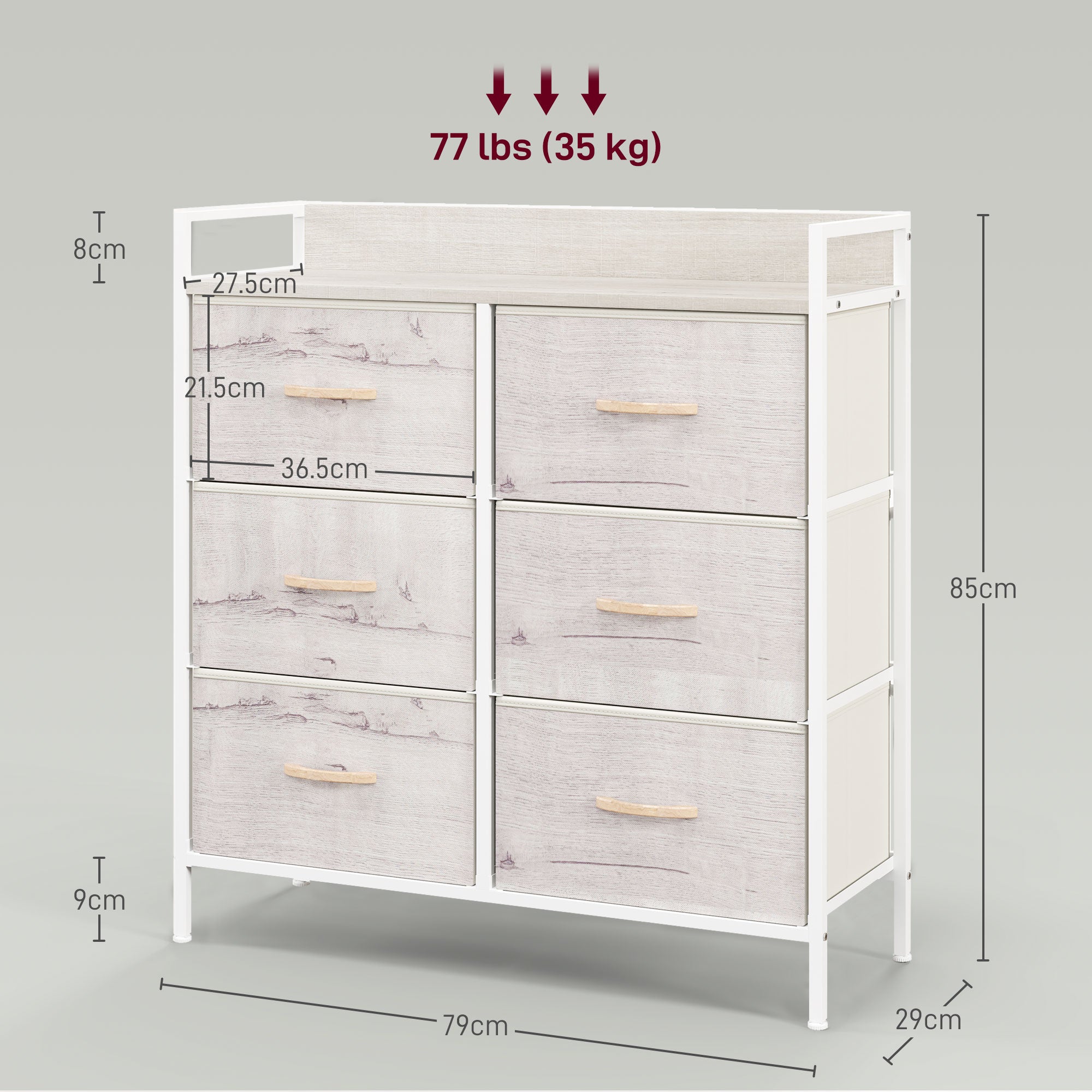 HOMCOM Rustic Chest of Six Fabric Drawers - Natural - North Peak Garden Furniture