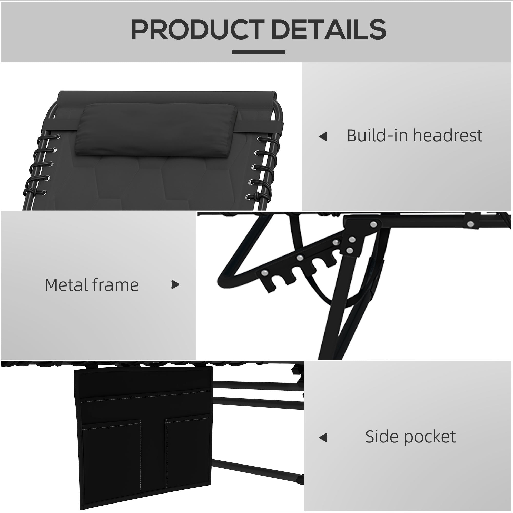 Outsunny Set of Two Sun Loungers, with Five-Position Reclining Backs - Black - North Peak Garden Furniture