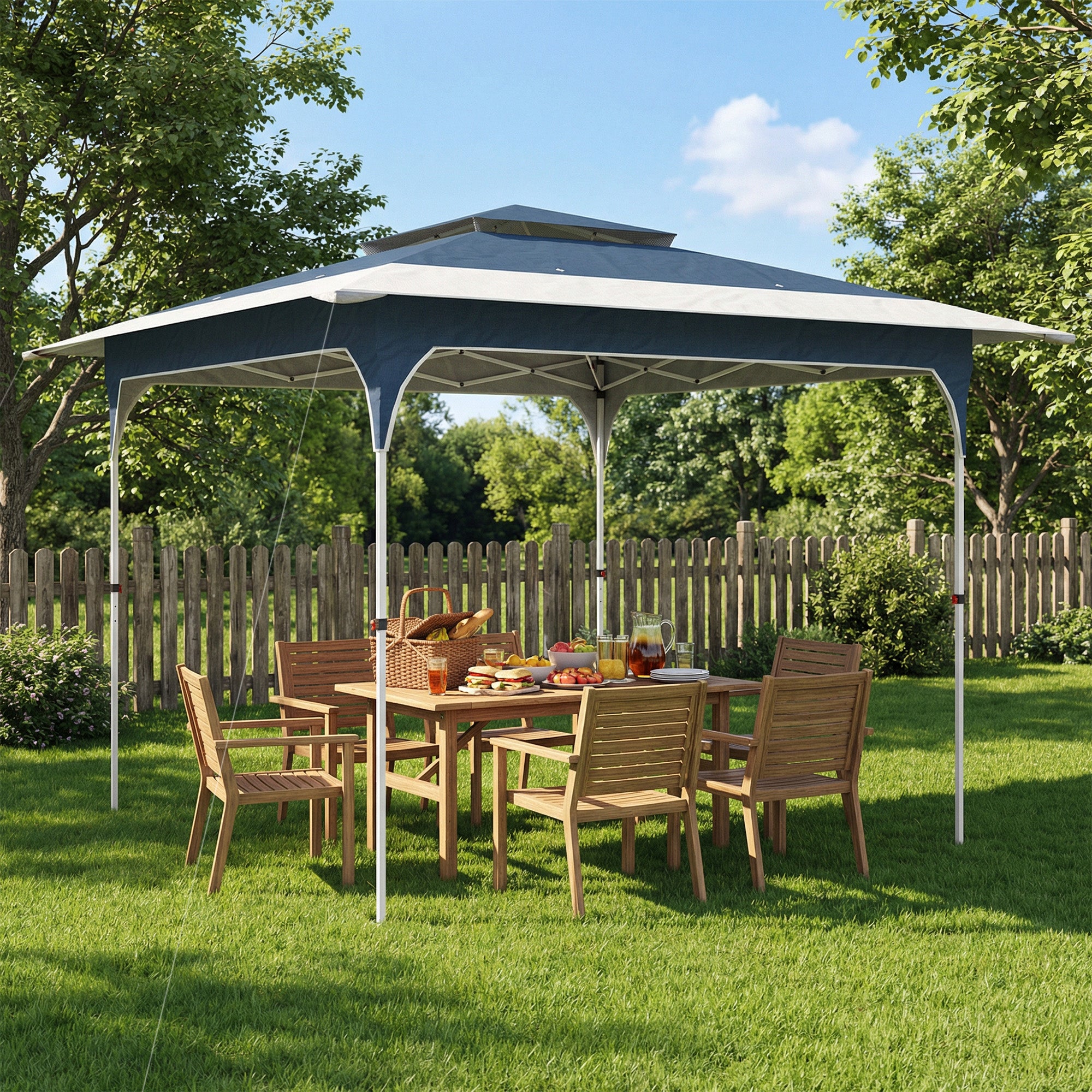Outsunny 3.5 x 3.5 m Pop Up Gazebo with One-Touch Setup, UPF50+ Double Tier Garden Party Tent Marquee with Carry Bag, Blue