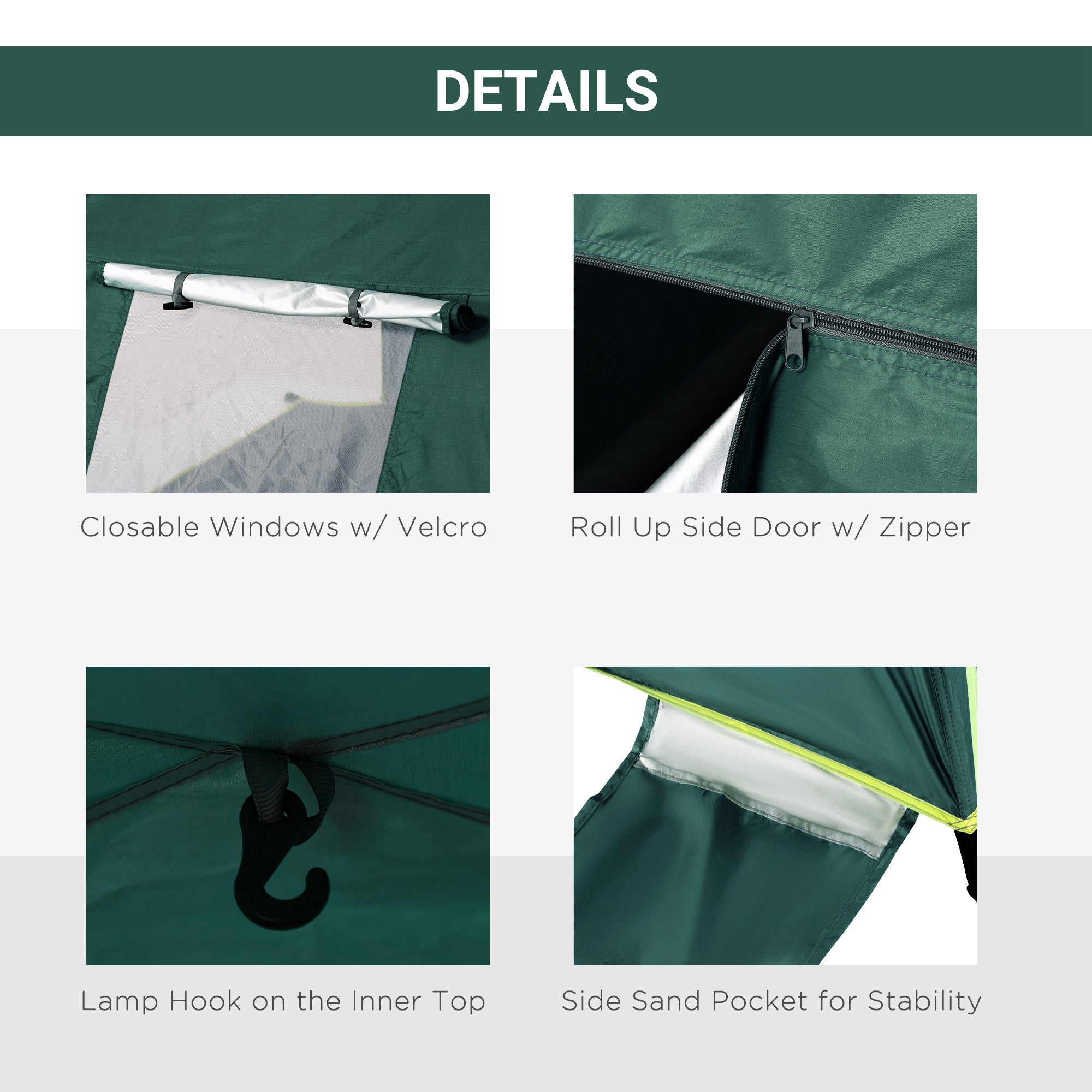 Outsunny Beach Tent for 1-2 Person Pop-up Design with 2 Mesh Windows & 2 Doors Dark Green - North Peak Garden Furniture