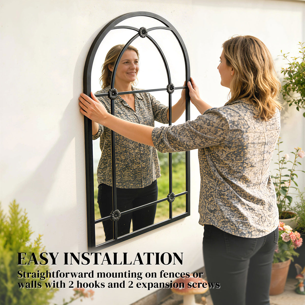 Outsunny Arched Mirror, Shatterproof Acrylic Windowpane Wall Mounted Mirror with Robust Metal Frame, 100 x 60 cm, Black
