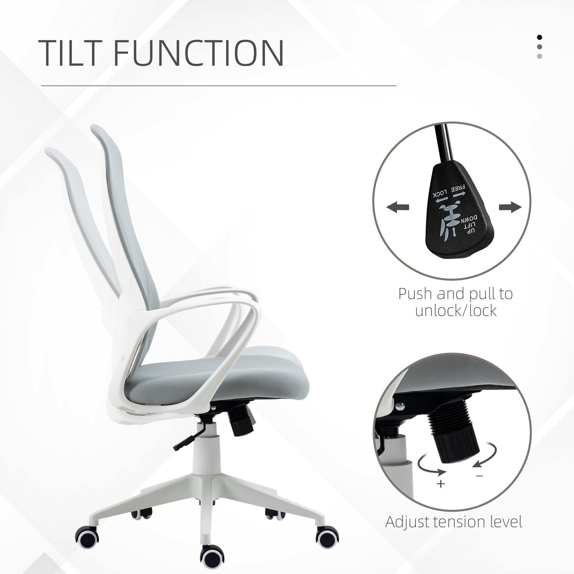 Vinsetto High Back Office Chair, Fabric Desk Chair with Armrests, Adjustable Height, Swivel Wheels, Light Grey - North Peak Garden Furniture