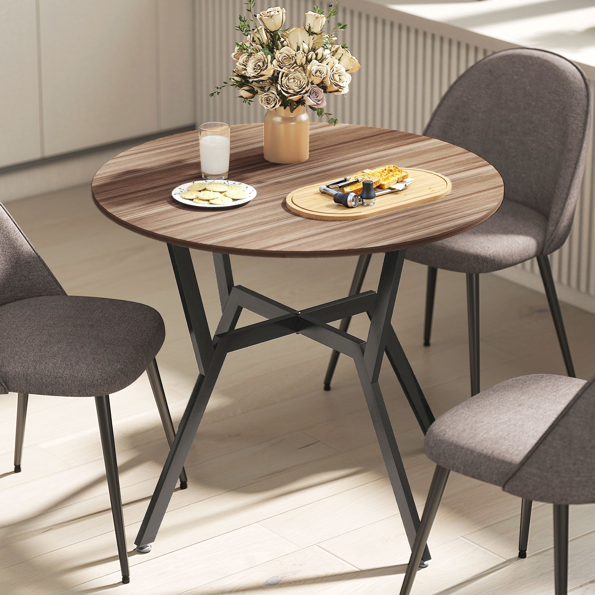 HOMCOM Dining Room Table with Black Legs Anti-slip Foot Pads for Living Room Dining Room 90 x 76 cm Brown