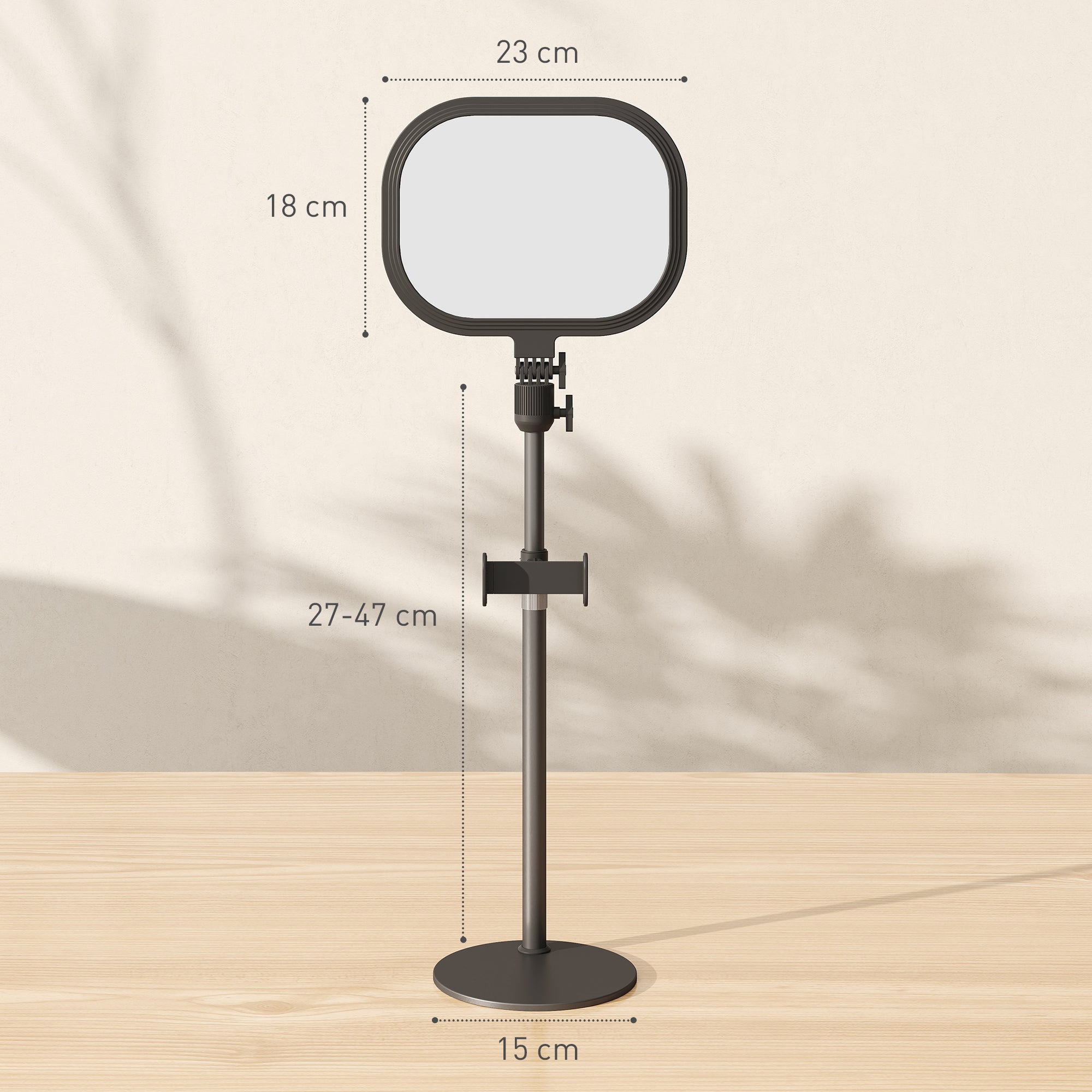 HOMCOM Selfie Light for Video Conference Lighting, Dimmable Desk Lamp with Stand Phone Holder, 5 Colour Modes & 10 Brightness Levels, Memory Function for Home Office, Recording, Video Calls, Black - North Peak Garden Furniture