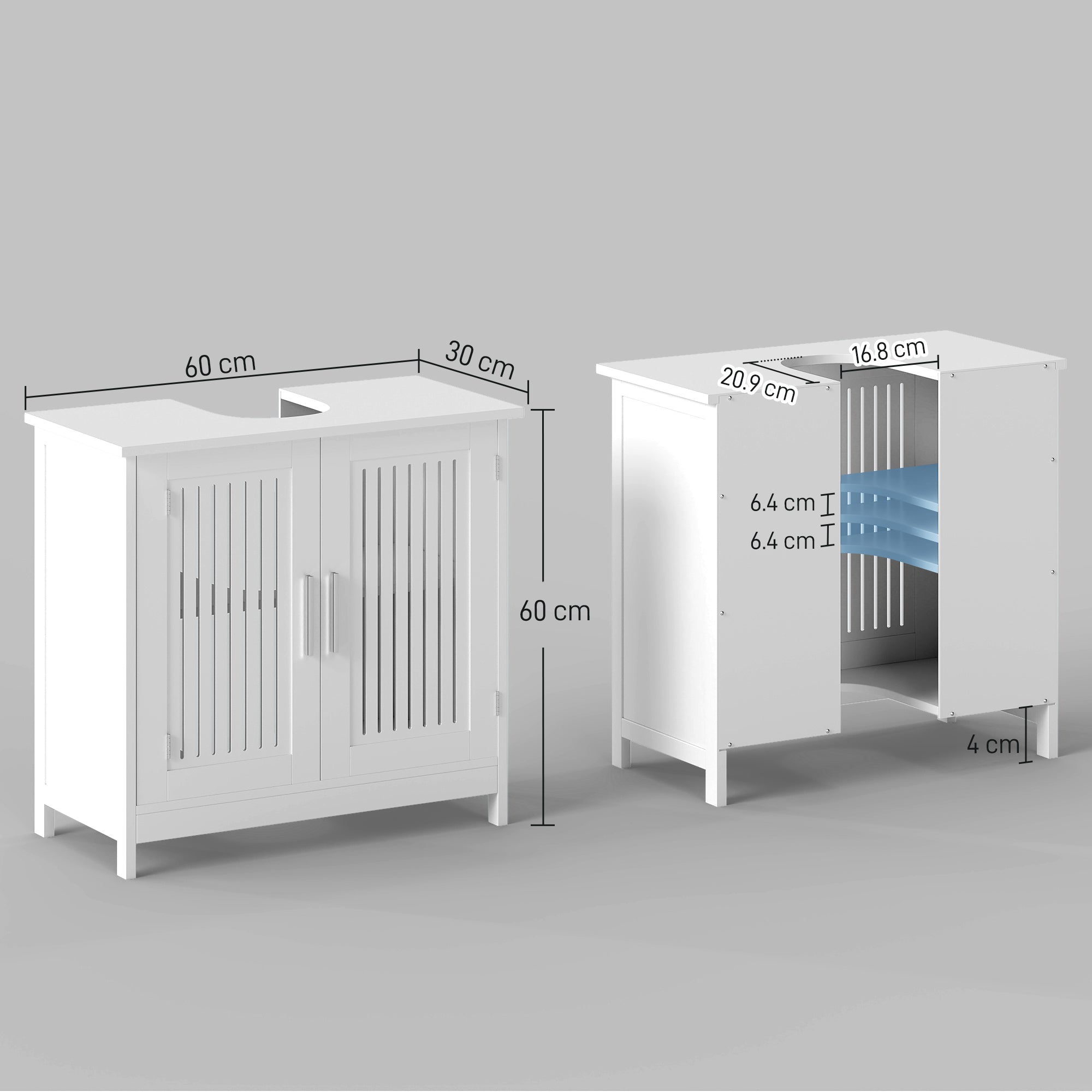 kleankin Modern Under Sink Cabinet with 2 Doors, Bathroom Vanity Unit, Pedestal Under Sink Design, Storage Cupboard with Adjustable Shelves, White - North Peak Garden Furniture