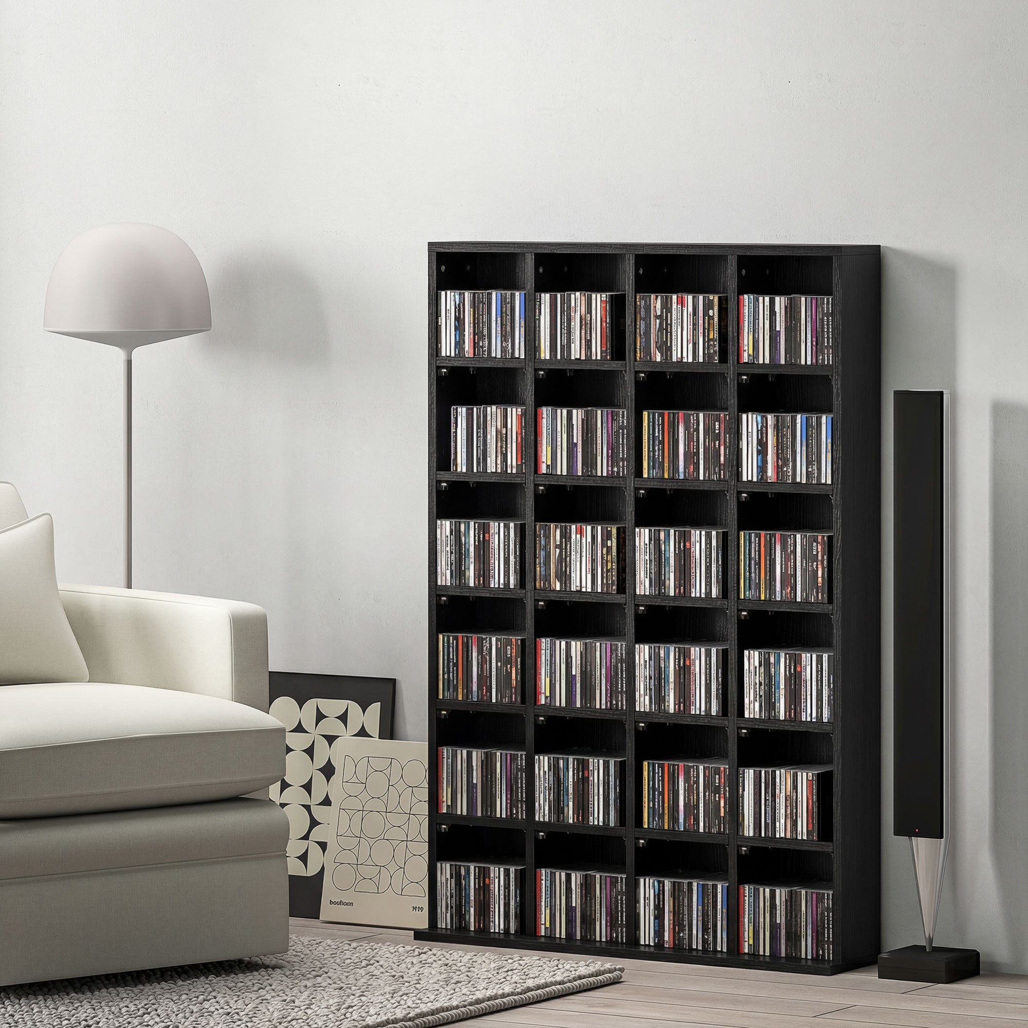 HOMCOM CD Storage Unit with Adjustable Shelves, 89 x 130.5 cm, Black