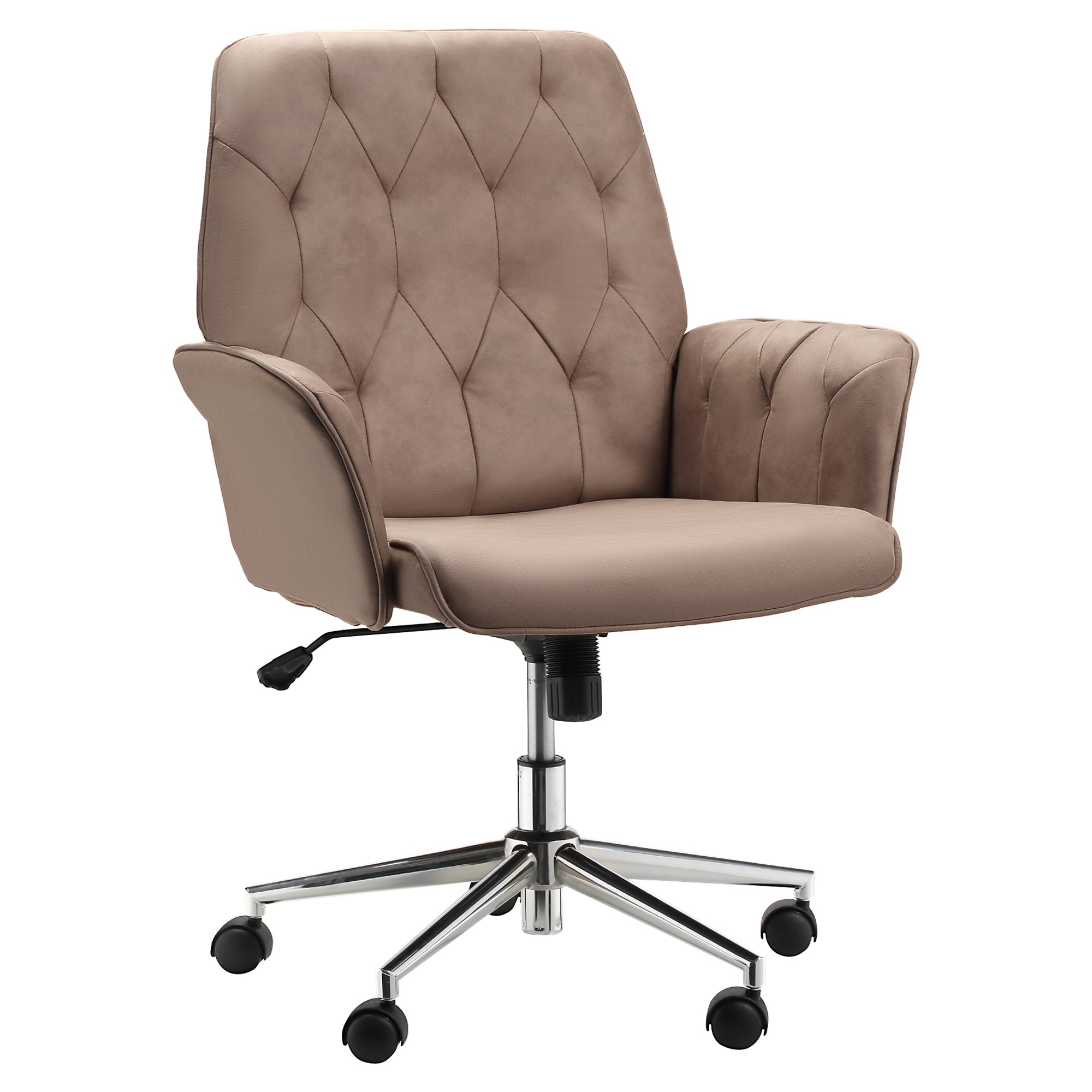 Vinsetto Office Desk Chair, Microfibre Vanity Chair with Height Adjustable, Armrest, Swivel Chair for Home, Coffee - North Peak Garden Furniture