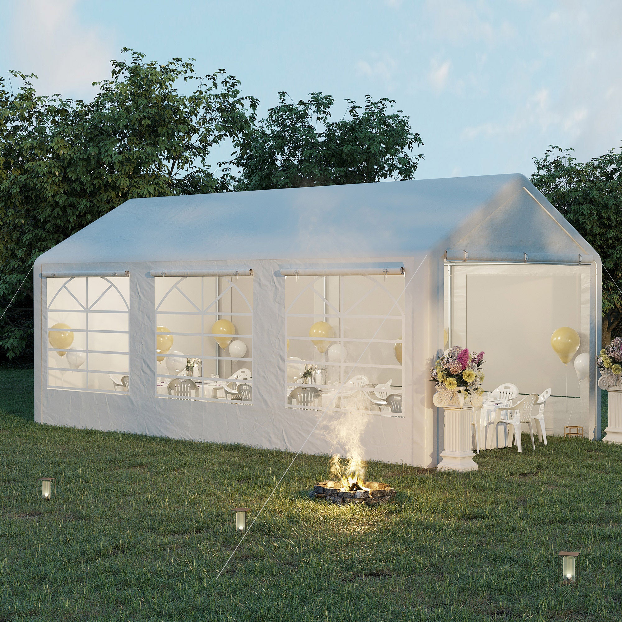 Outsunny 6 x 3(m) Garden Gazebo Marquee Party Tent Wedding Portable Garage Carport shelter Car Canopy Outdoor Heavy Duty Steel Frame Waterproof Rot Resistant - North Peak Garden Furniture