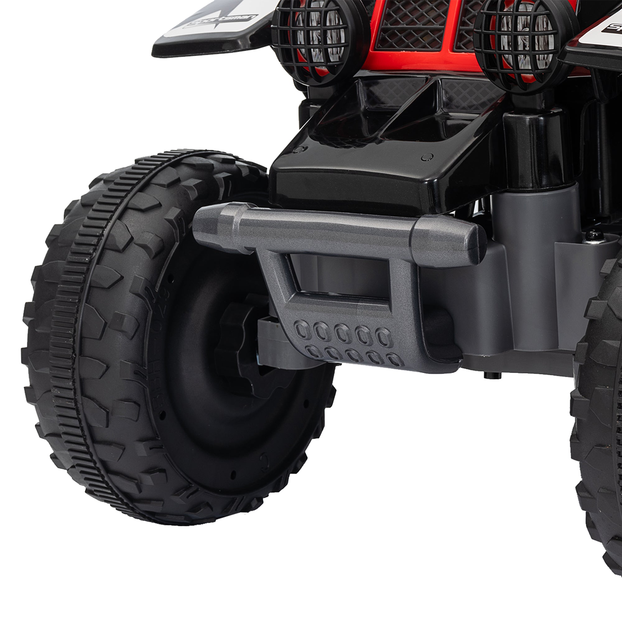 AIYAPLAY 6V Electric Quad Bike for Kids, Ride On ATV w/ Forward Backward, Headlights, for 18-36 Months, Black and Red - North Peak Garden Furniture