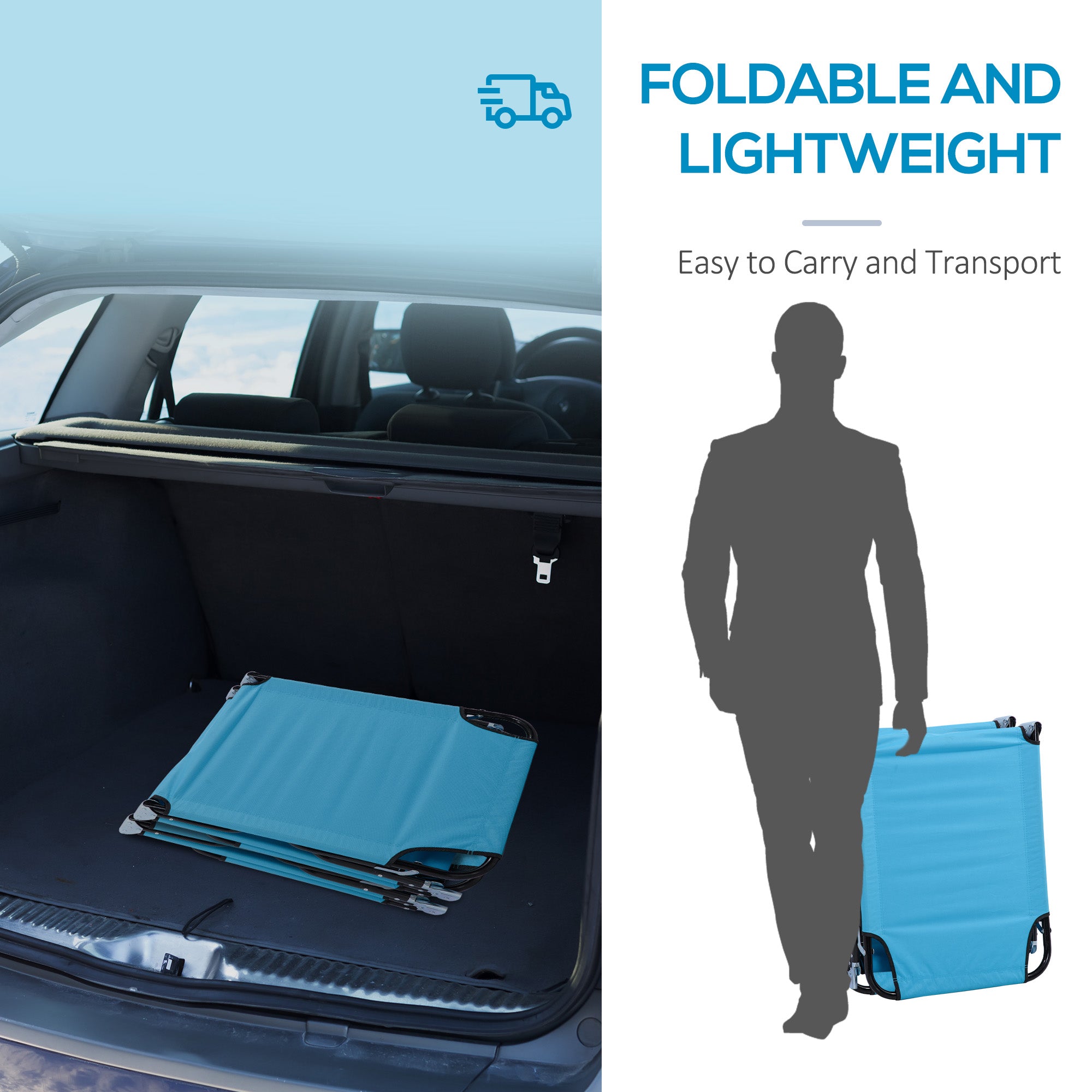 Outsunny Foldable Sun Lounger Set of 2 with 5-Position Adjustable Backrest, Outdoor Portable Recliner Chaise Lounge Chair with Breathable Mesh Fabric, Sky Blue - North Peak Garden Furniture