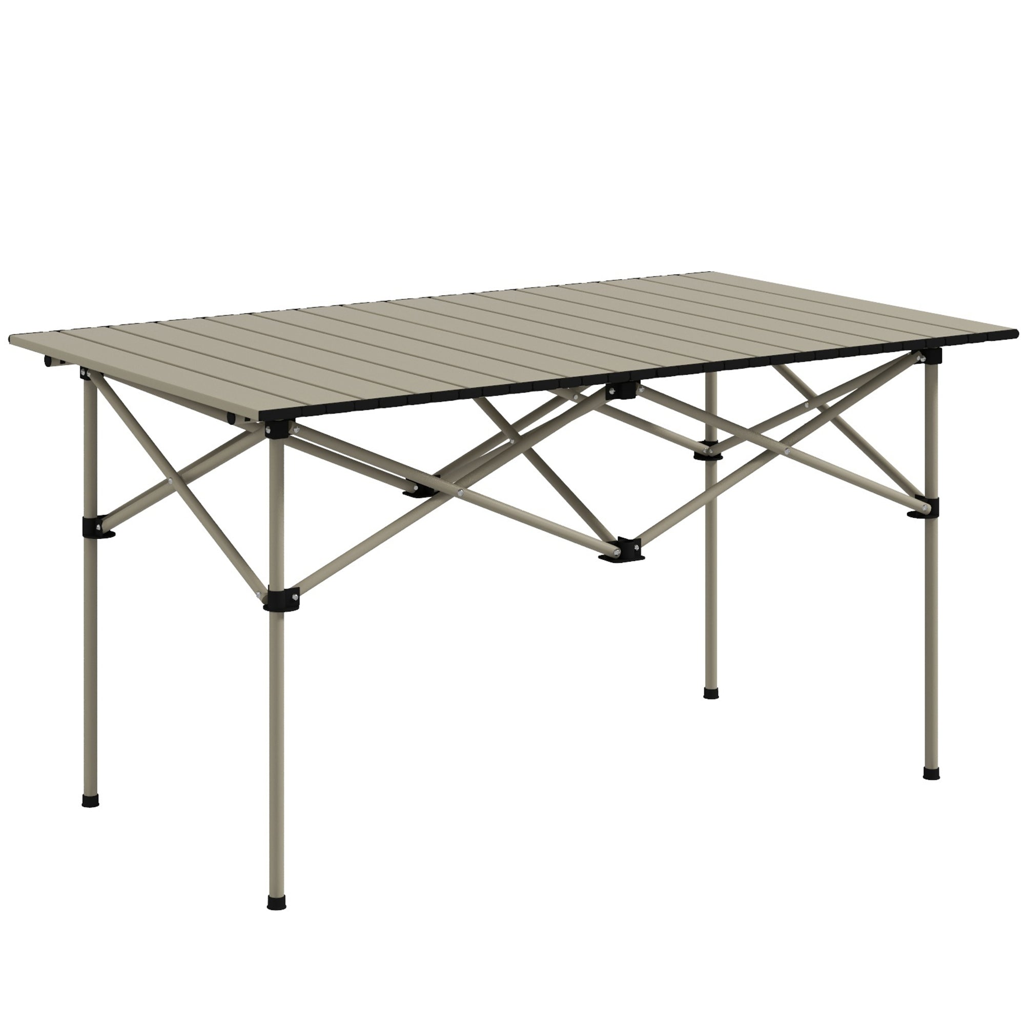 Outsunny Two-Seater Portable Aluminium Table, with Roll-Up Tabletop and Bag - Khaki