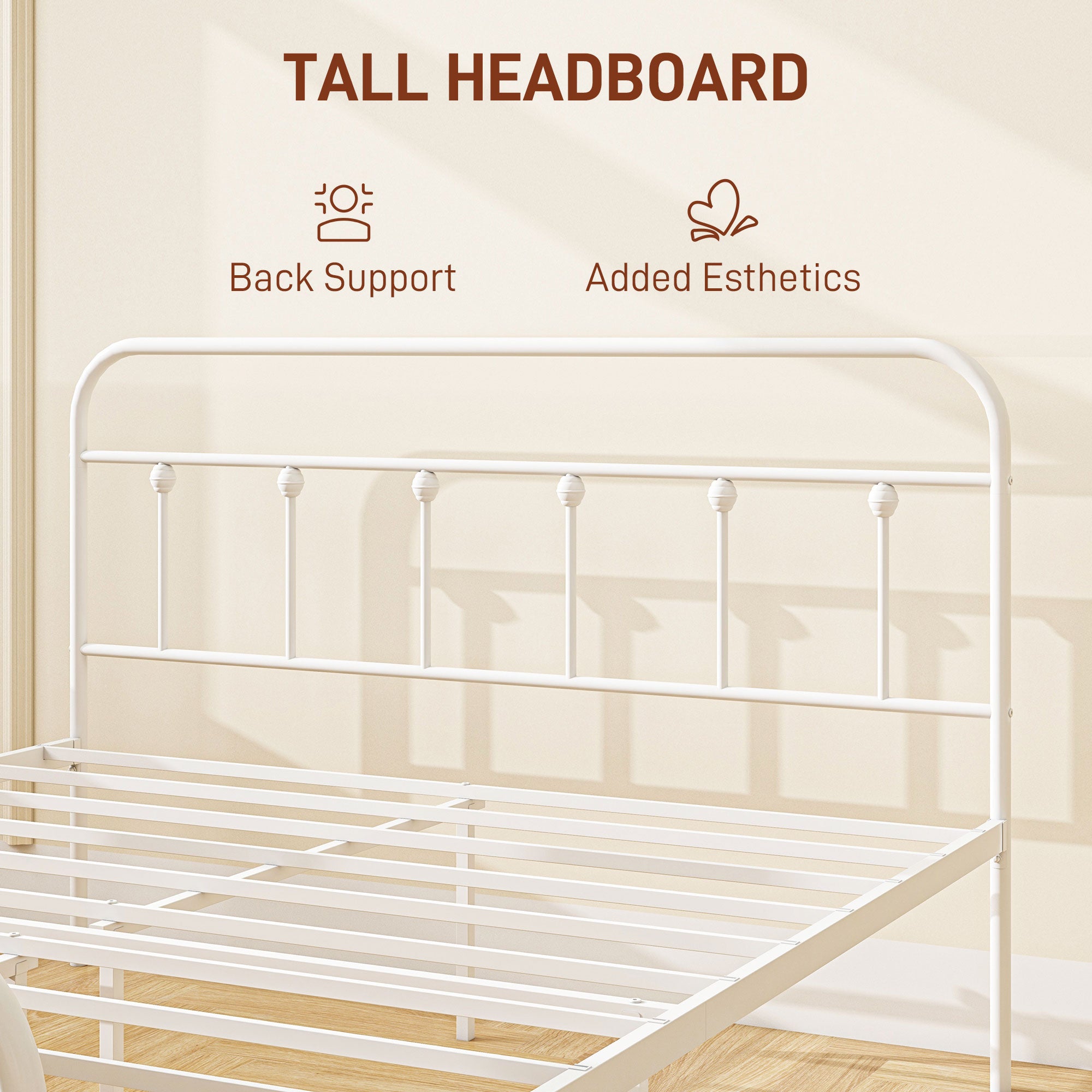 HOMCOM Double Minimalistic Metal Bed Frame - White - North Peak Garden Furniture