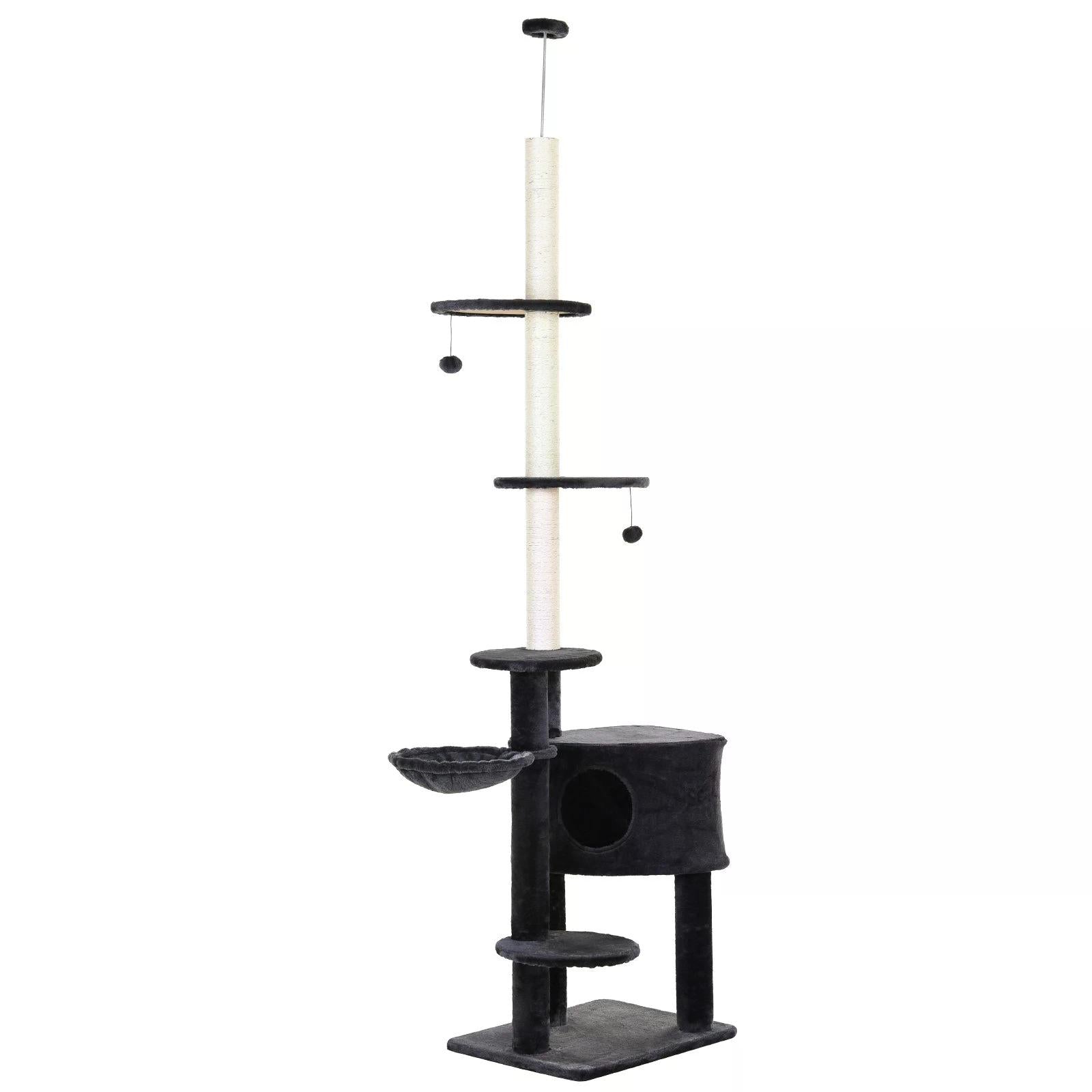 PawHut Vertical Cat Tree: Adjustable Height, Carpeted Platforms, Condo & Sisal Posts