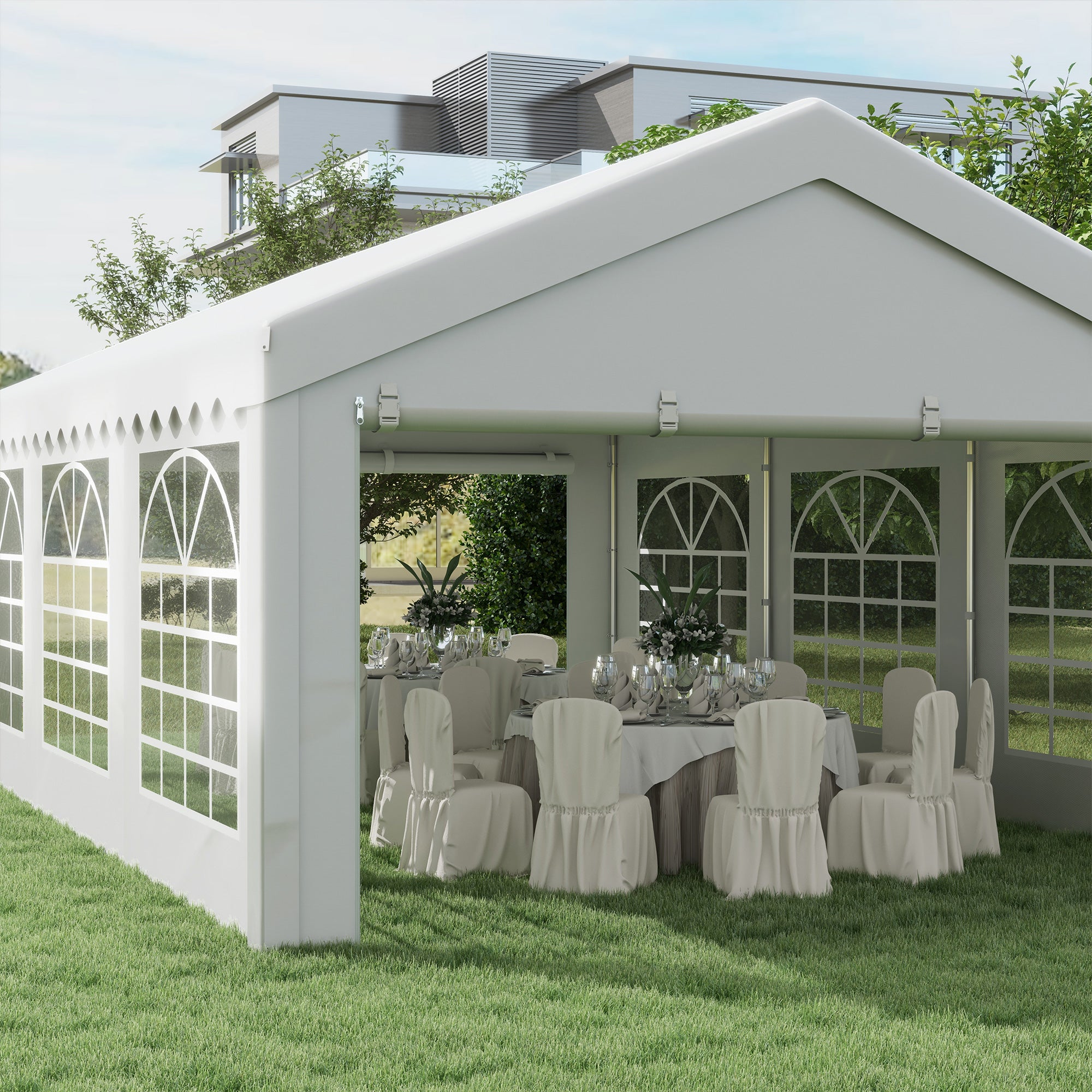 Outsunny 6m x 4 m Garden Gazebo Portable Carport Shelter w/ Removable Sidewalls & Doors Party Tent Shelter Car Canopy - North Peak Garden Furniture