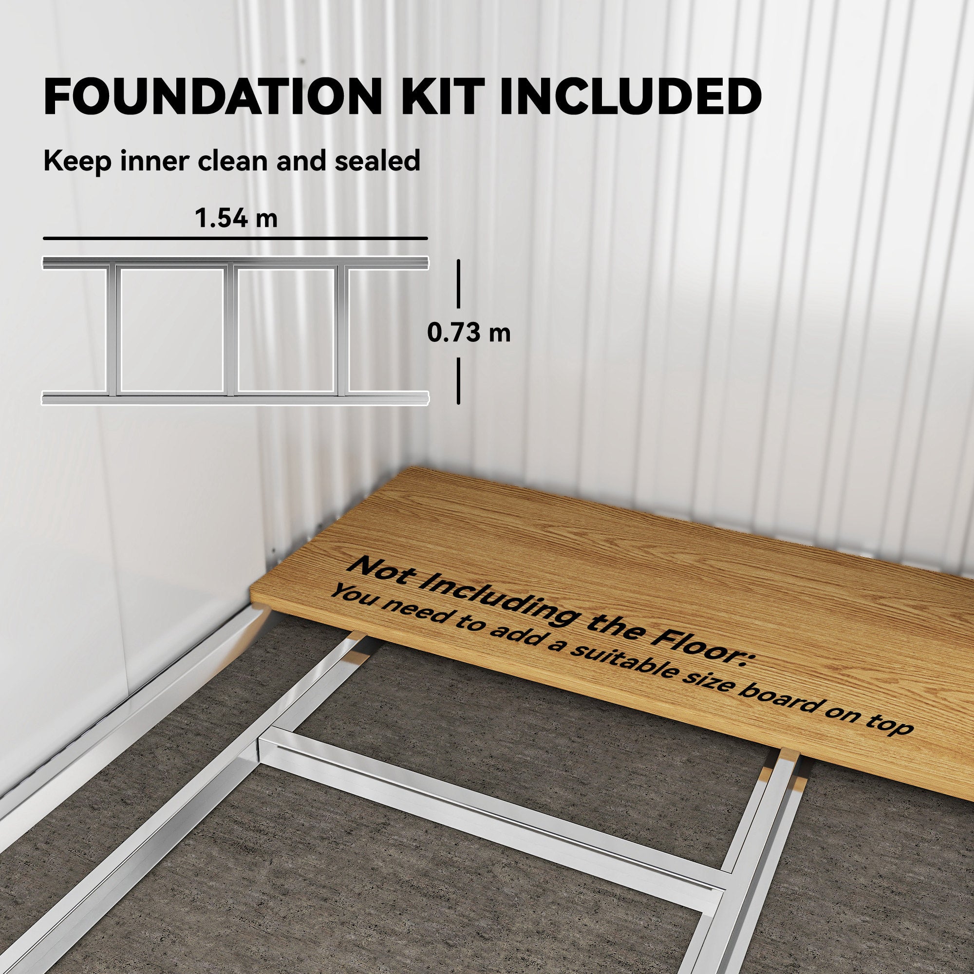 Outsunny 6.5 x 4FT Galvanised Metal Shed with Foundation Kit, Lockable Tool Garden Shed with Double Sliding Doors, Vents, Light Grey Wood Effect