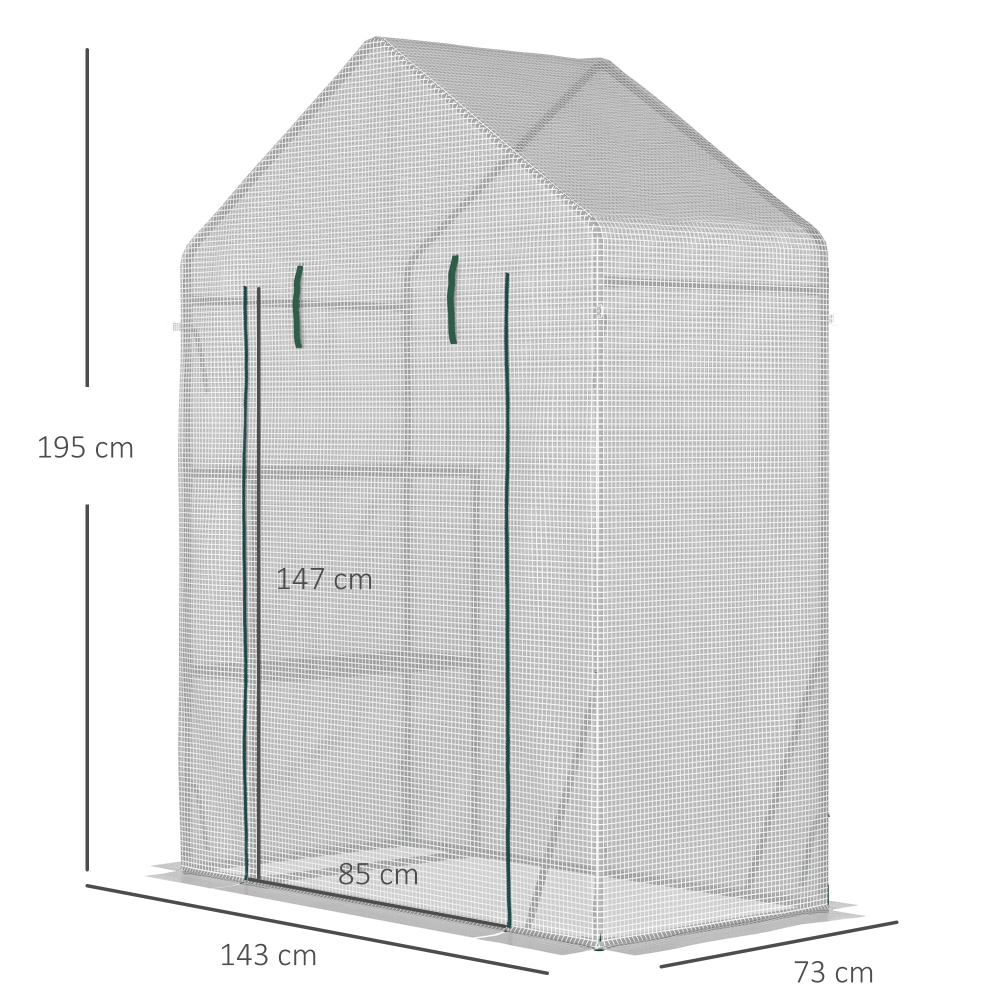 Outsunny Greenhouse for Outdoor, Portable Gardening Plant Grow House with 2 Tier Shelf, Roll-Up Zippered Door, PE Cover, 143 x 73 x 195cm, Green - North Peak Garden Furniture