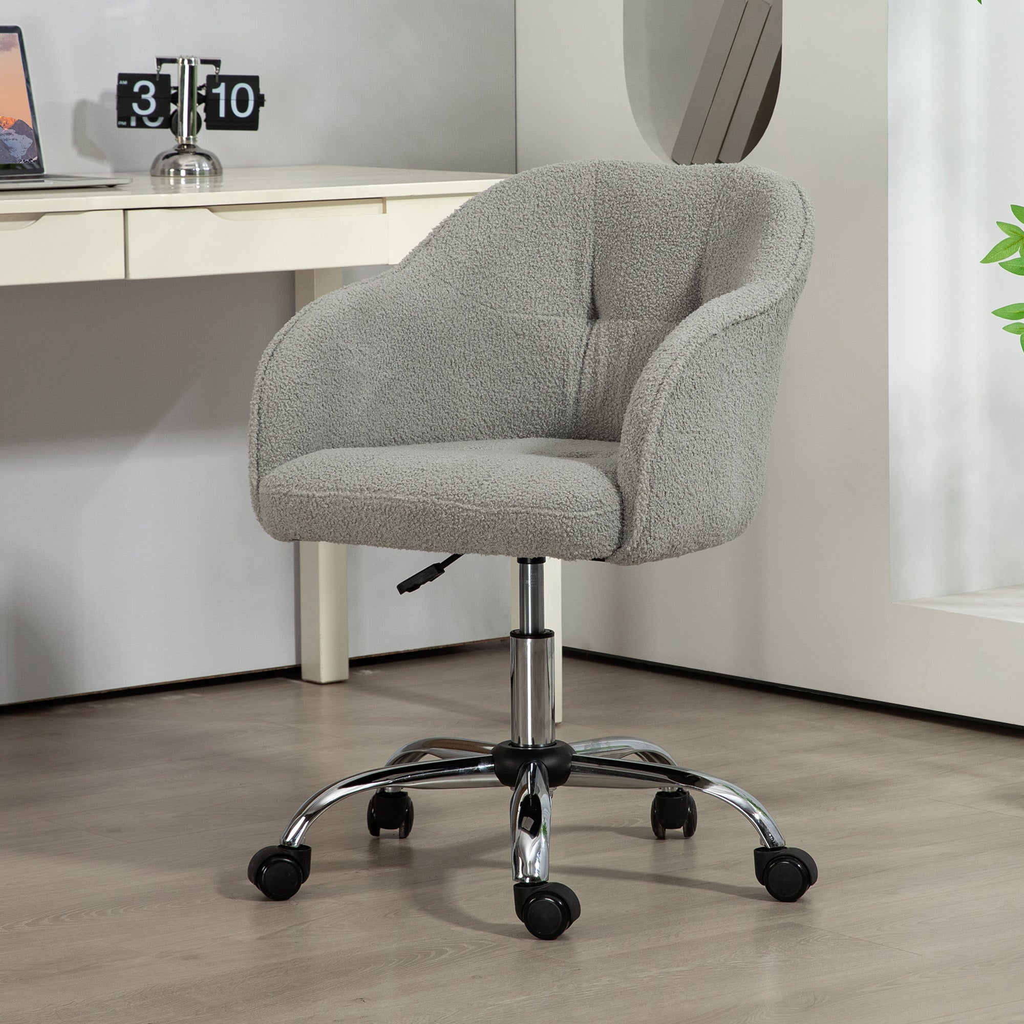 HOMCOM Teddy Fleece Swivel Office Chair - Grey - North Peak Garden Furniture