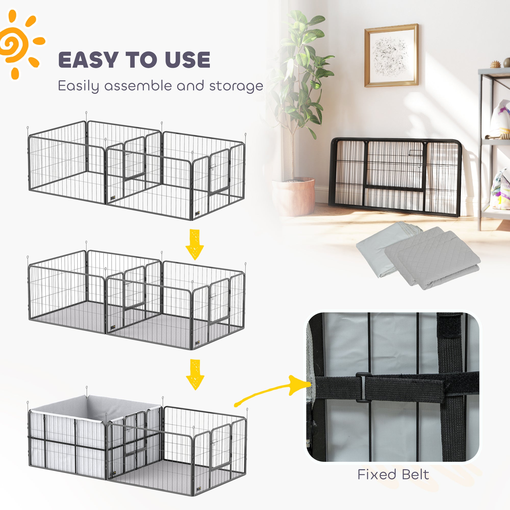 PawHut 7 Panel Dog Whelping Box, Heavy Duty Dog Playpen with Washable Pee Pads, Windproof Fabric, for Small and Medium Dogs