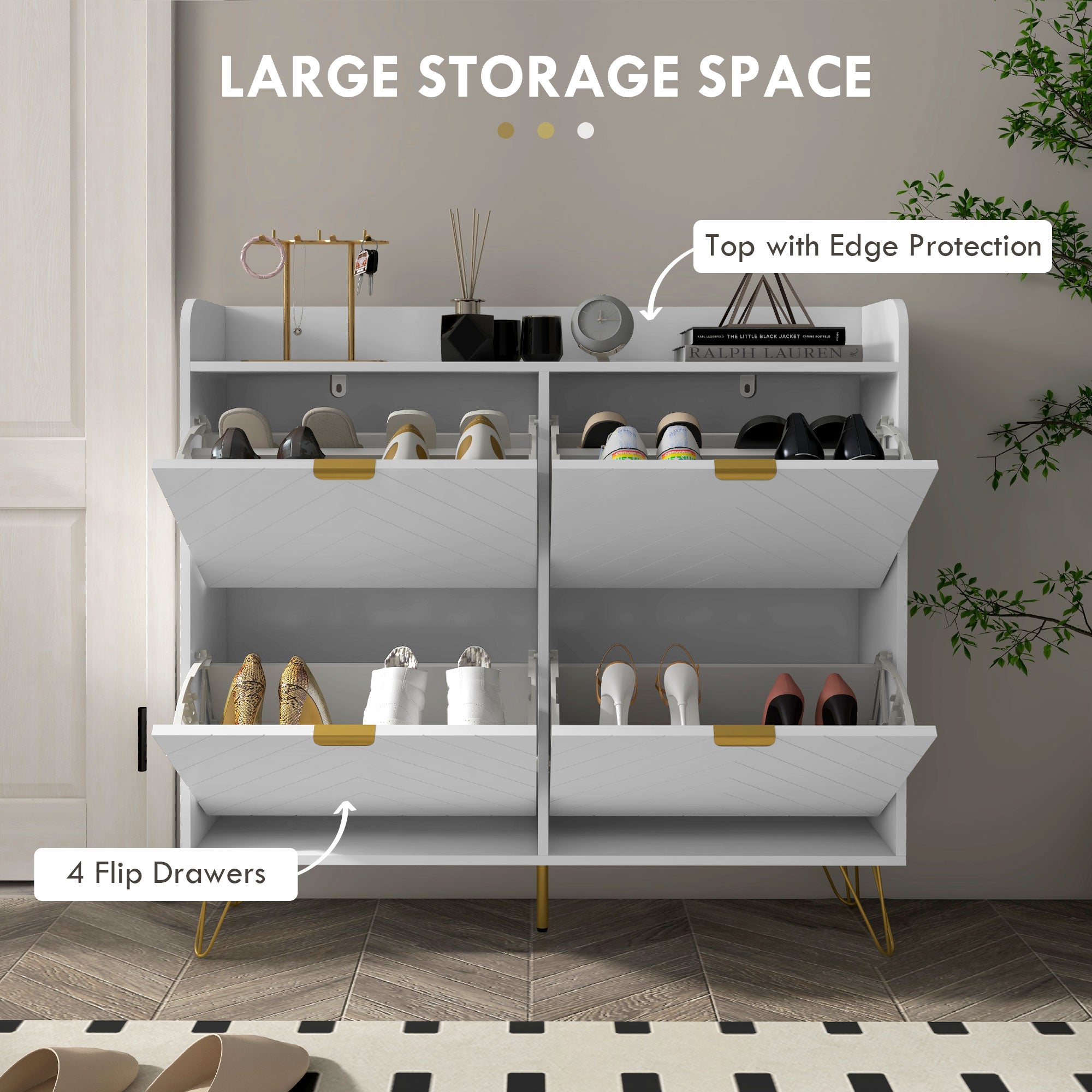 HOMCOM Narrow Shoe Storage Cabinet, Slim Shoe Cupboard with 4 Flip Drawers, Adjustable Shelf, Shoe Rack for 16 Pairs of Shoes - North Peak Garden Furniture