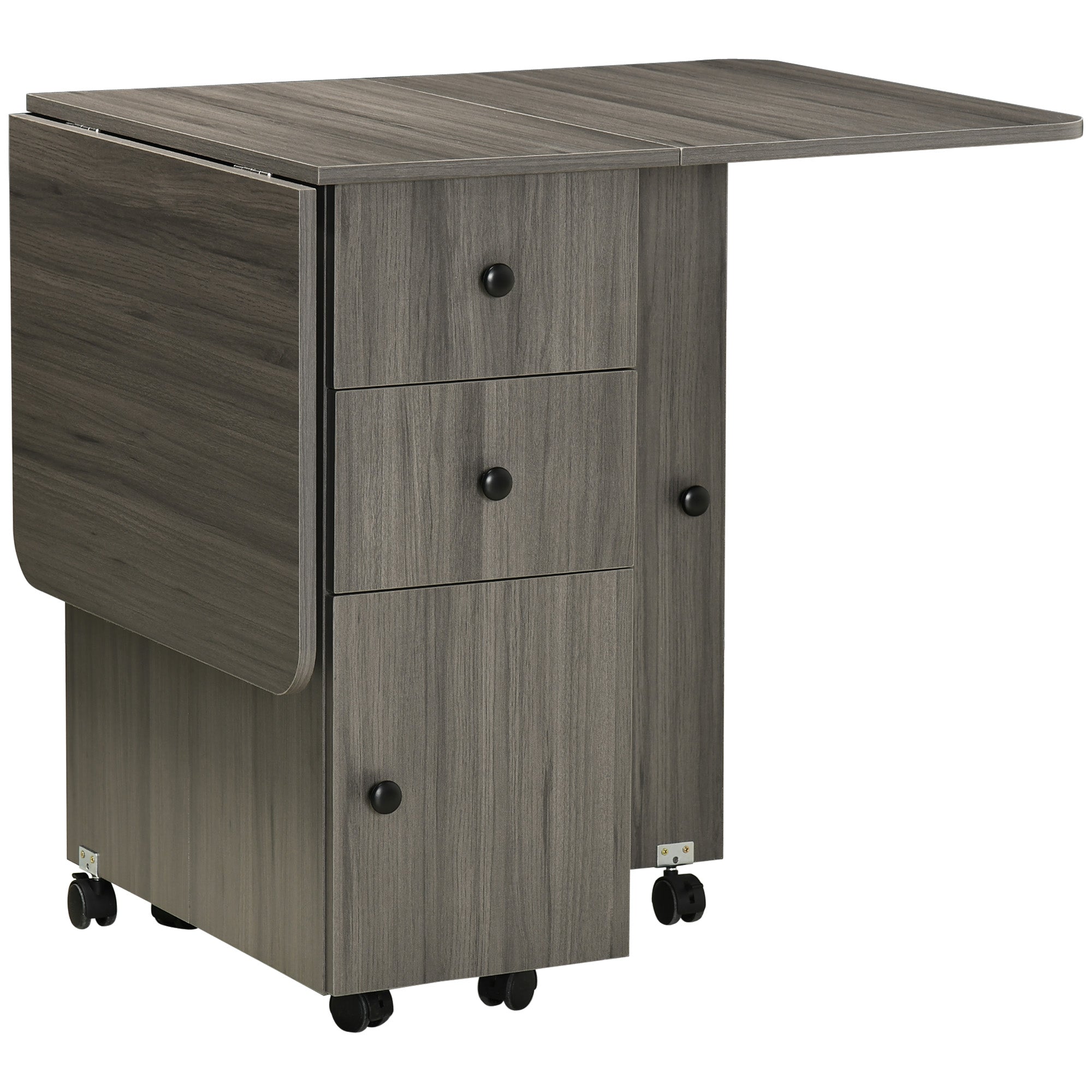 HOMCOM Multi-Storage Six-Person Drop Leaf Dining Table - Grey - North Peak Garden Furniture