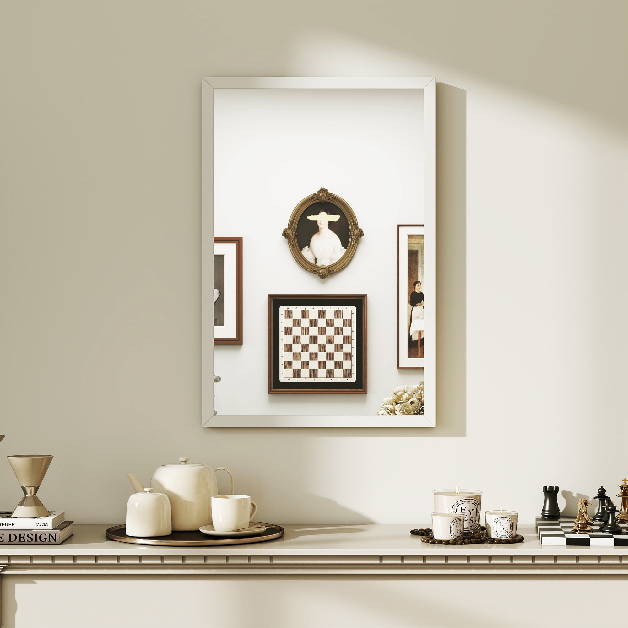 HOMCOM Wall Bathroom Mirror, 60 x 40 cm Wall-Mounted Mirror for Living Room, Bedroom, Hallway, White