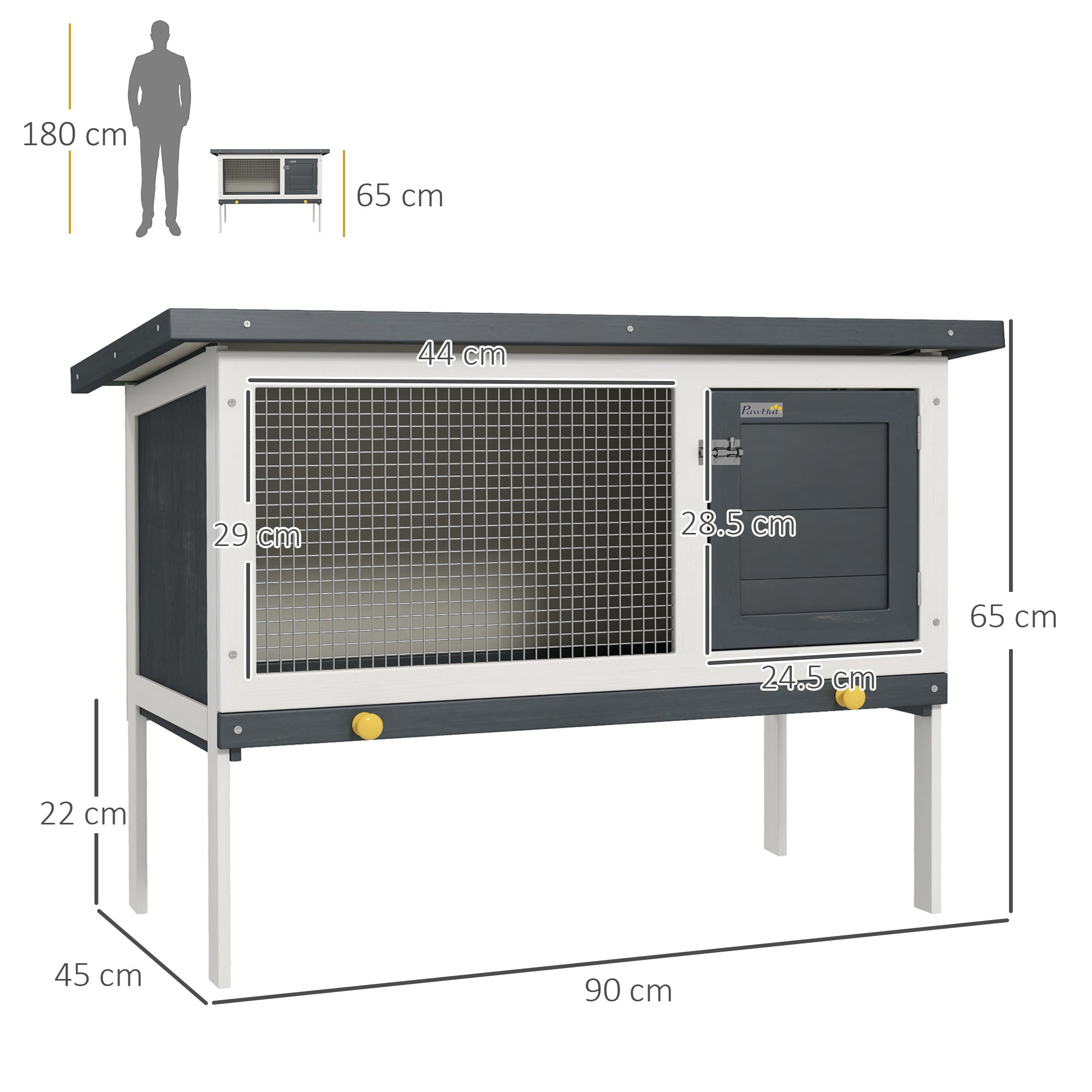 PawHut Wooden Rabbit Hutch Guinea Pig Hutch Bunny Cage Small Animal Habitat Openable Asphalt Roof for Outdoor Use 90 x 45 x 65 cm - North Peak Garden Furniture