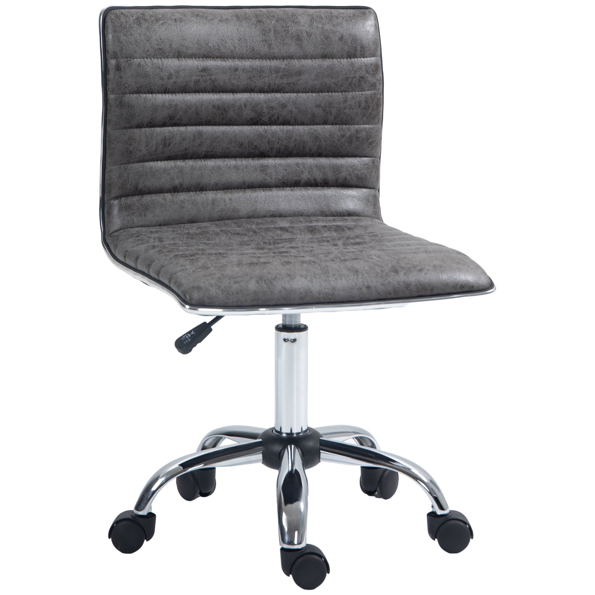 HOMCOM Adjustable Swivel Office Chair with Armless Mid-Back in Microfibre Cloth and Chrome Base - Grey - North Peak Garden Furniture