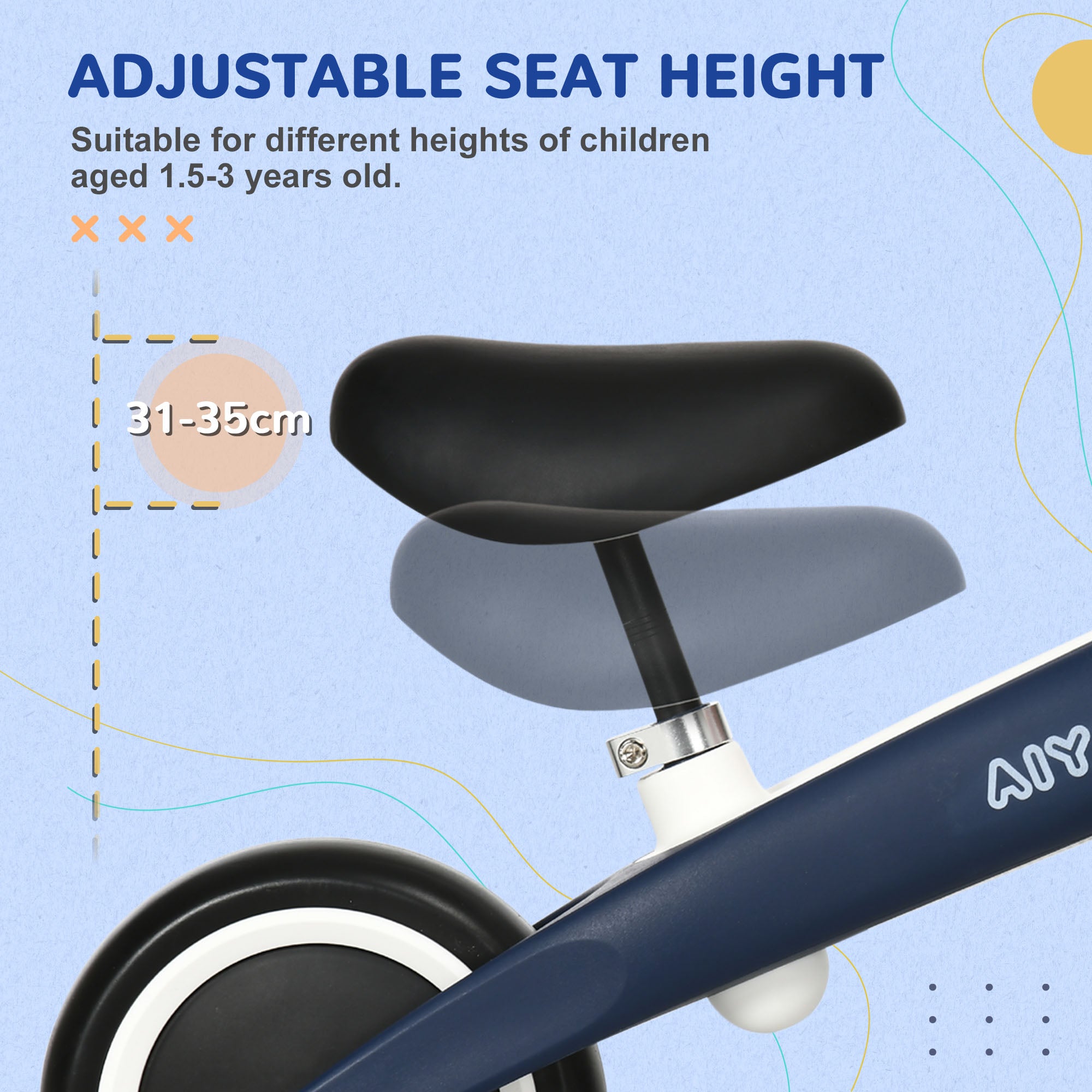 AIYAPLAY Baby Balance Bike, with Adjustable Seat, for 1.5-3 Years - Blue - North Peak Garden Furniture