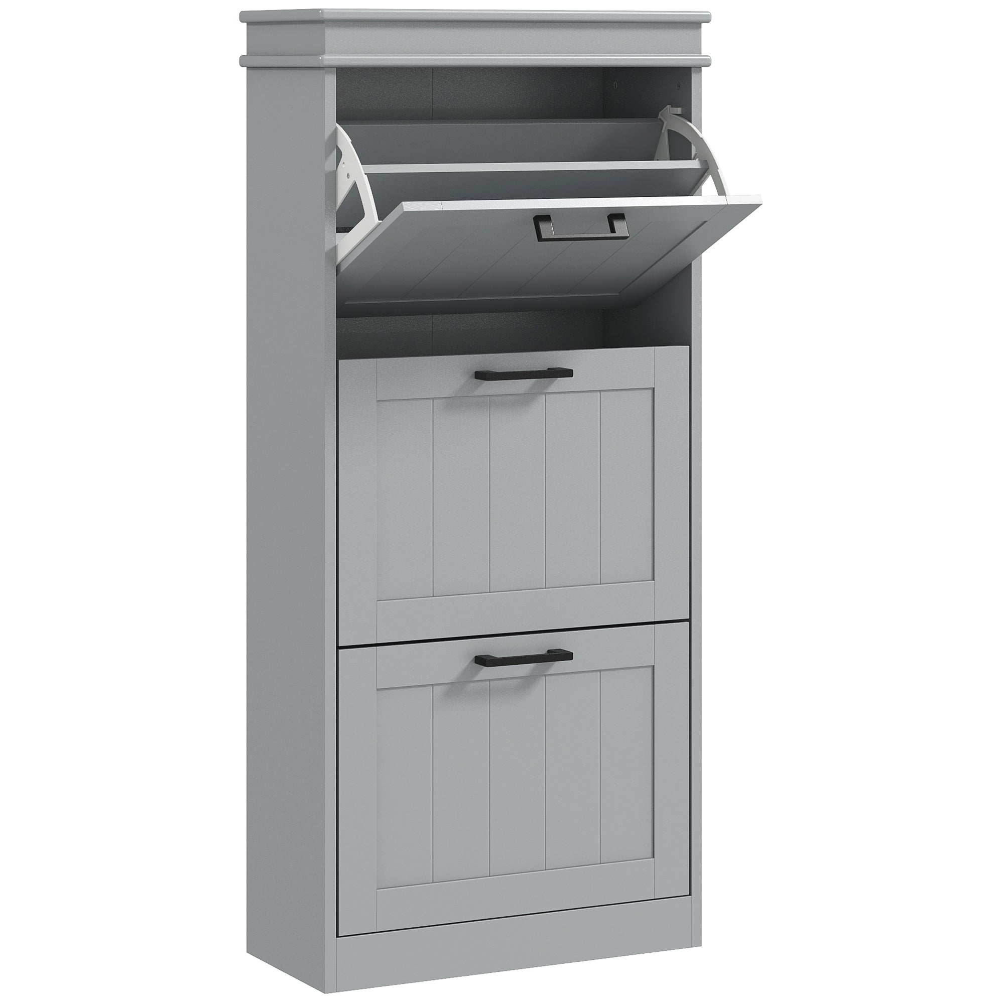 HOMCOM Three-Drawer Minimalistic Shoe Cabinet - Grey