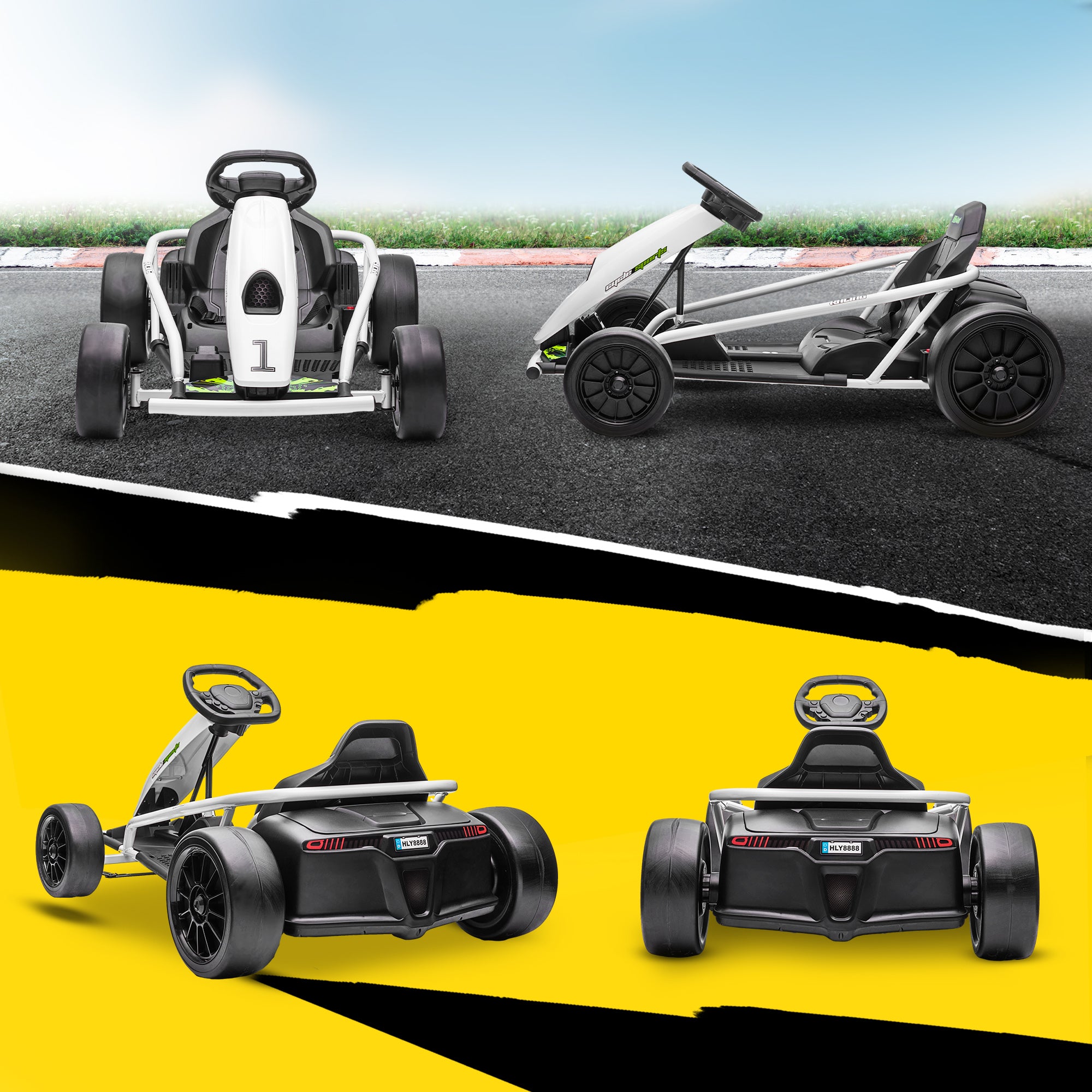 HOMCOM 24V Electric Go Kart for Kids, Drift Ride-On Racing Go Kart with 2 Speeds, for Boys Girls Aged 8-12 Years Old, White - North Peak Garden Furniture
