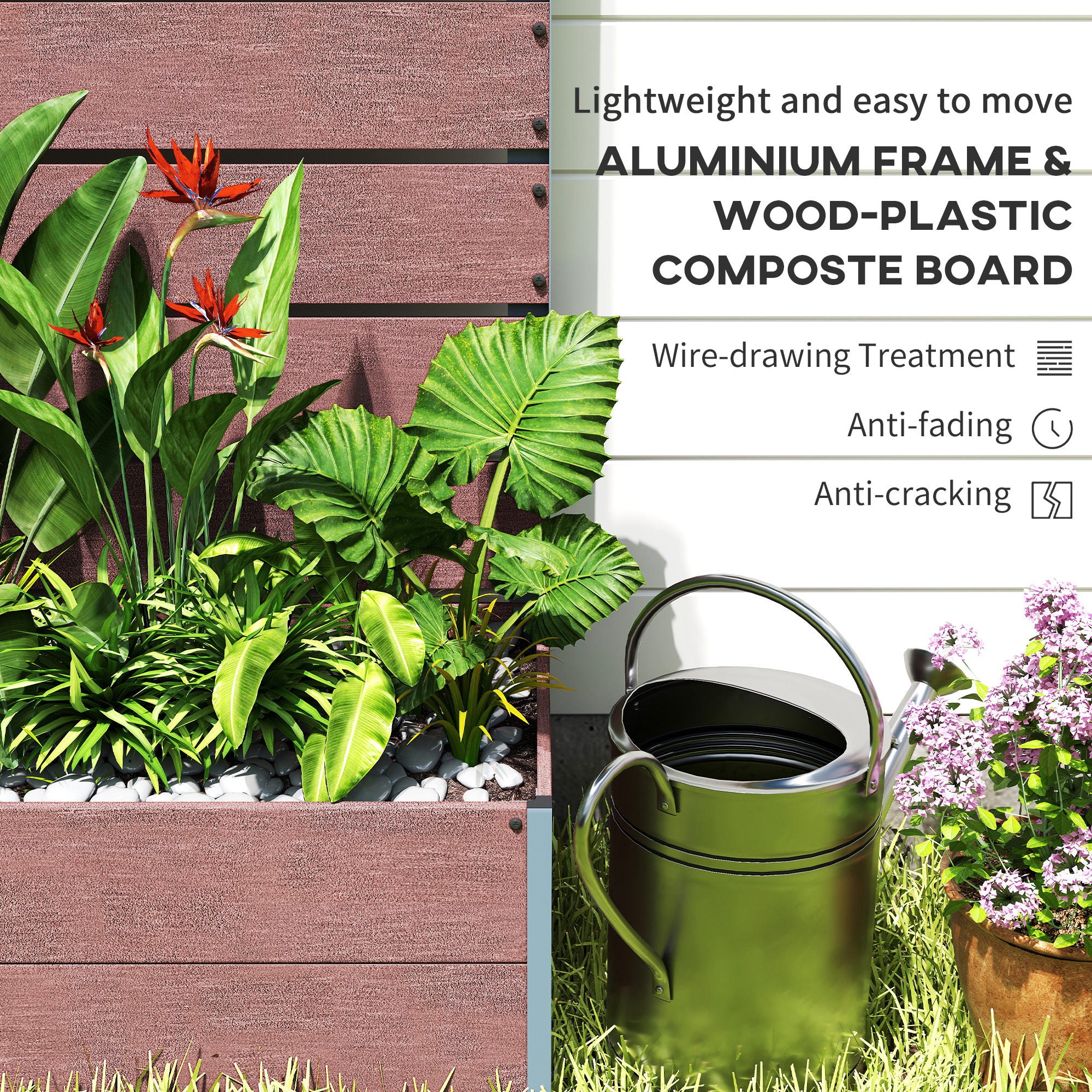 Outsunny 34 x 69.5cm Garden Planter Box, with Back Trellis - Brown
