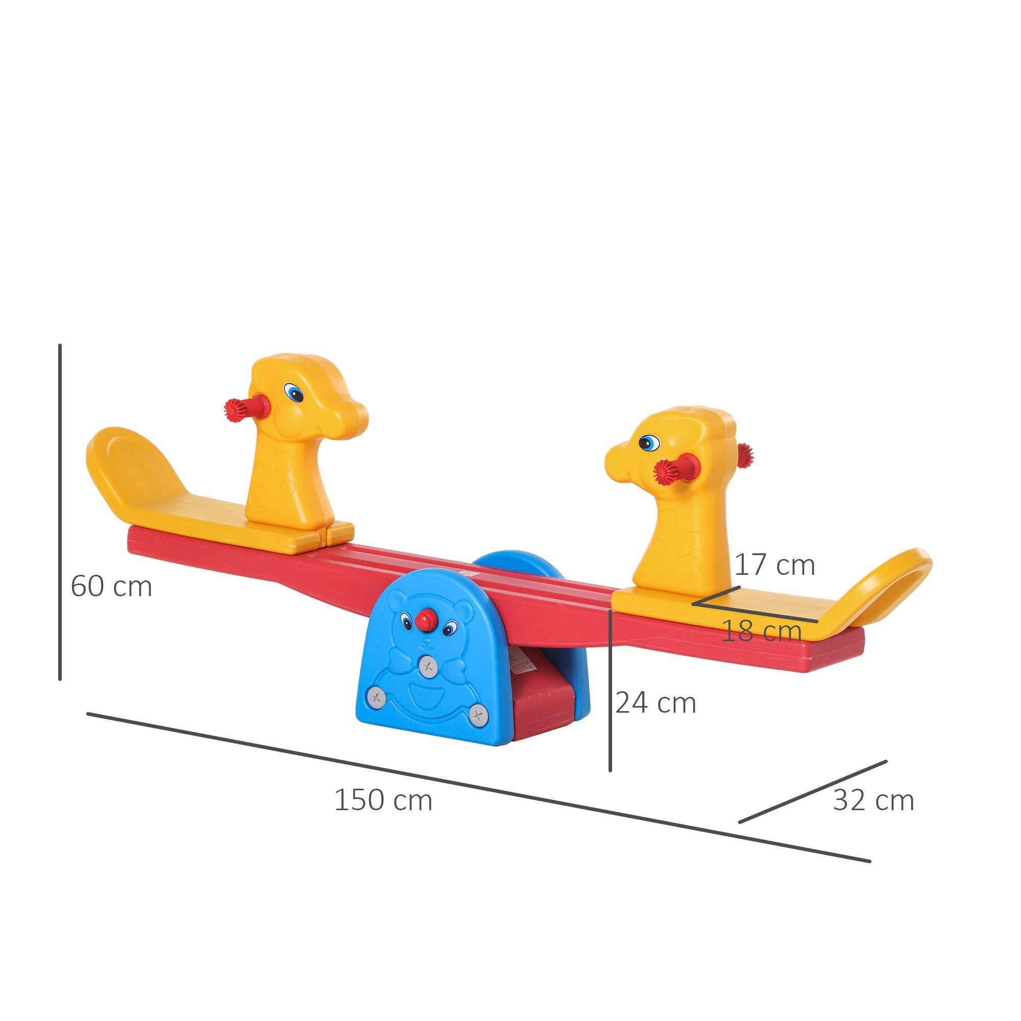 HOMCOM Kids Seesaw Safe Teeter Totter 2 Seats with Easy-Grip Handles, Safe, Indoor Outdoor Living Room Playroom Backyard Equipment, for 1-4 years old Multicolor