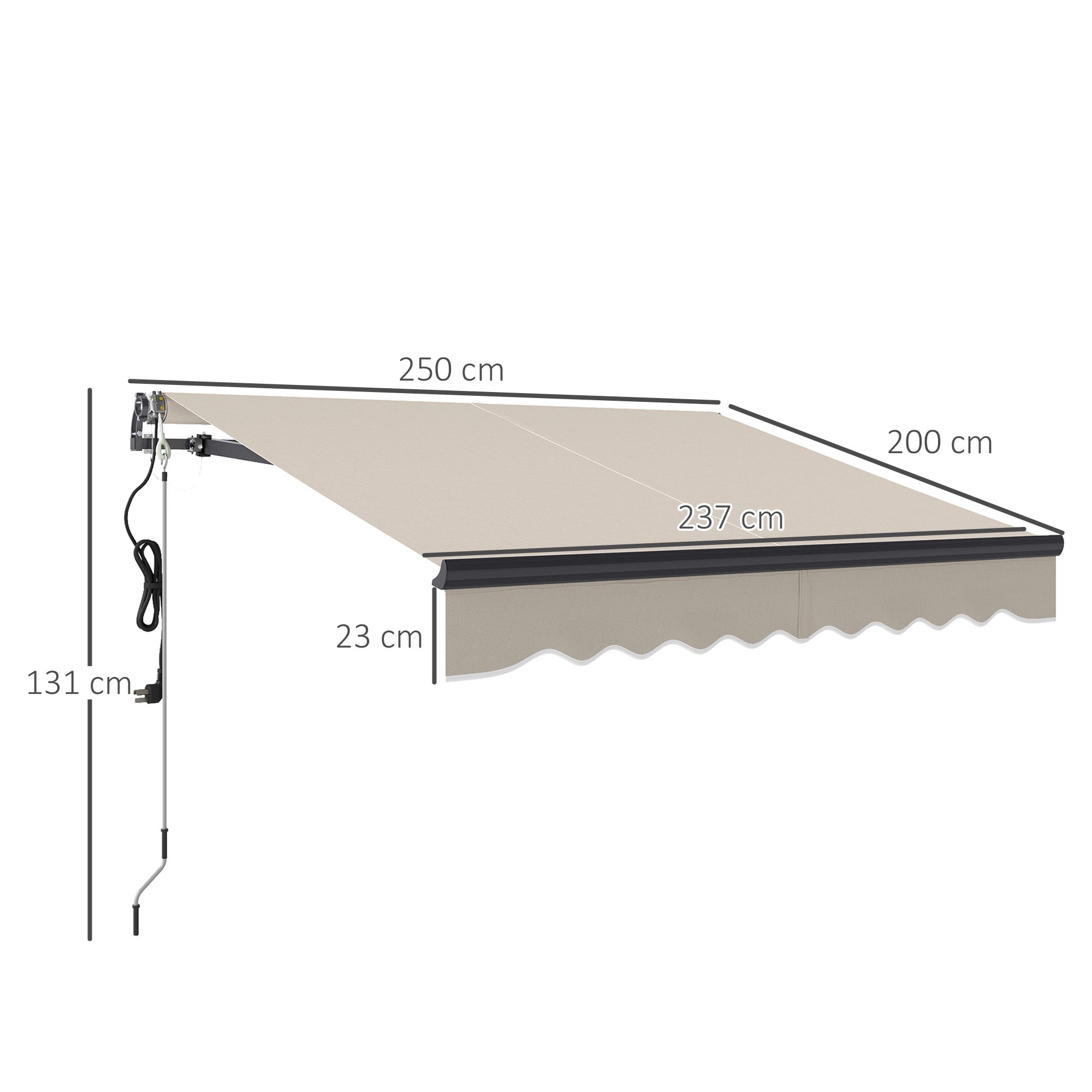 Outsunny 2.5 x 2m Electric Awning with Remote Controller, Aluminium Frame DIY Retractable Awning, UV30+ Sun Shade Canopy for Garden Patio Deck Door Window, Beige - North Peak Garden Furniture