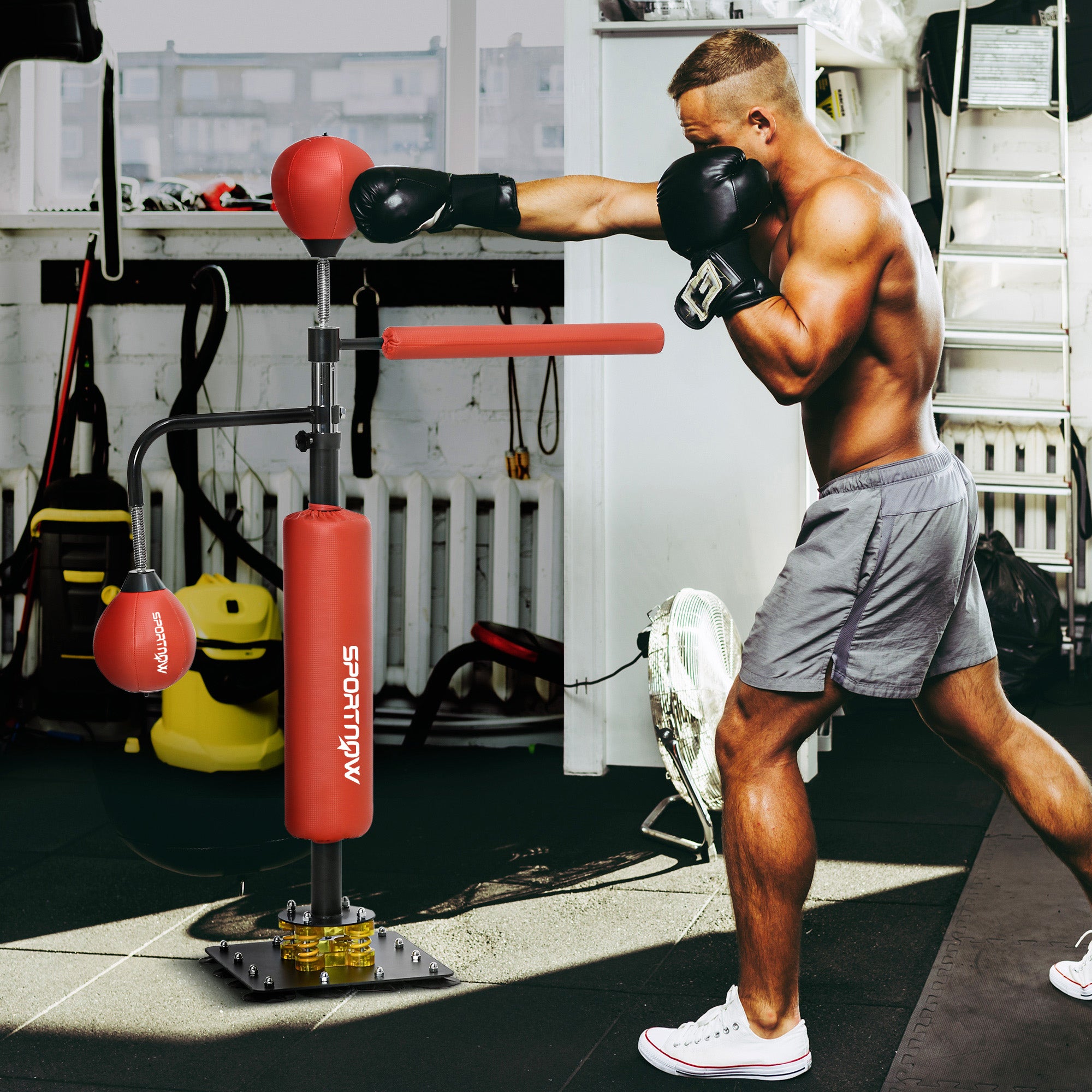 SPORTNOW Boxing Bag, Freestanding Punching Bag, with Reflex Bar, Speed Balls, Red - North Peak Garden Furniture