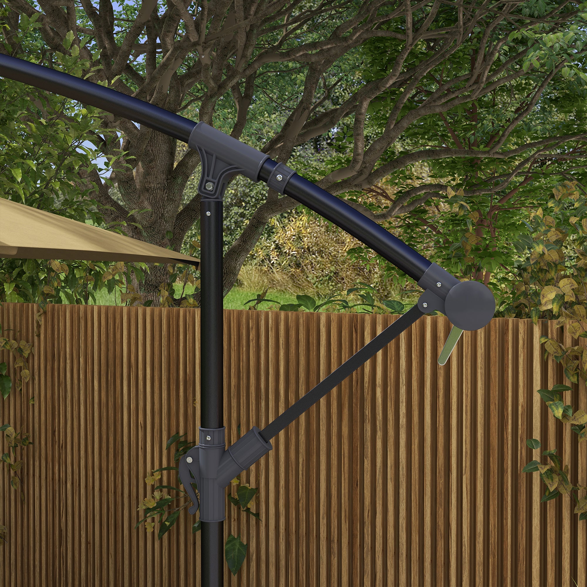 Outsunny 3m Square Canopy Cantilever Parasol, with Cross Base - Brown - North Peak Garden Furniture