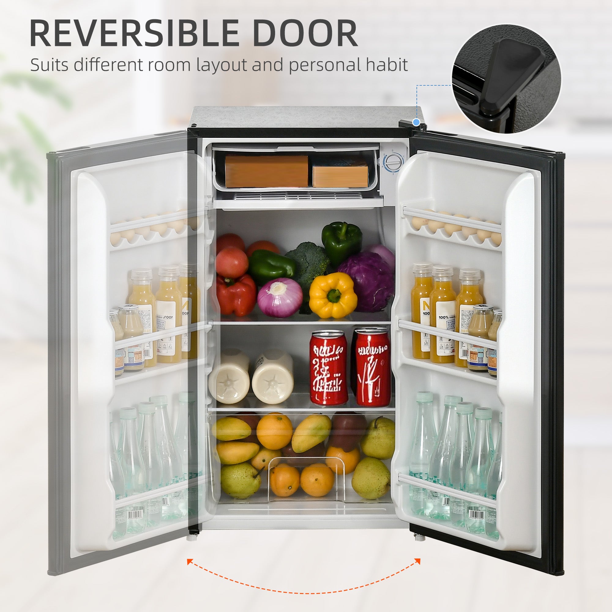 HOMCOM 91 Litre Freestanding Under Counter Fridge Freezer with Chiller Box, Reversible Door, Adjustable Thermostat, 47.5cm Wide, Noise Level: Decibels 40, Black - North Peak Garden Furniture