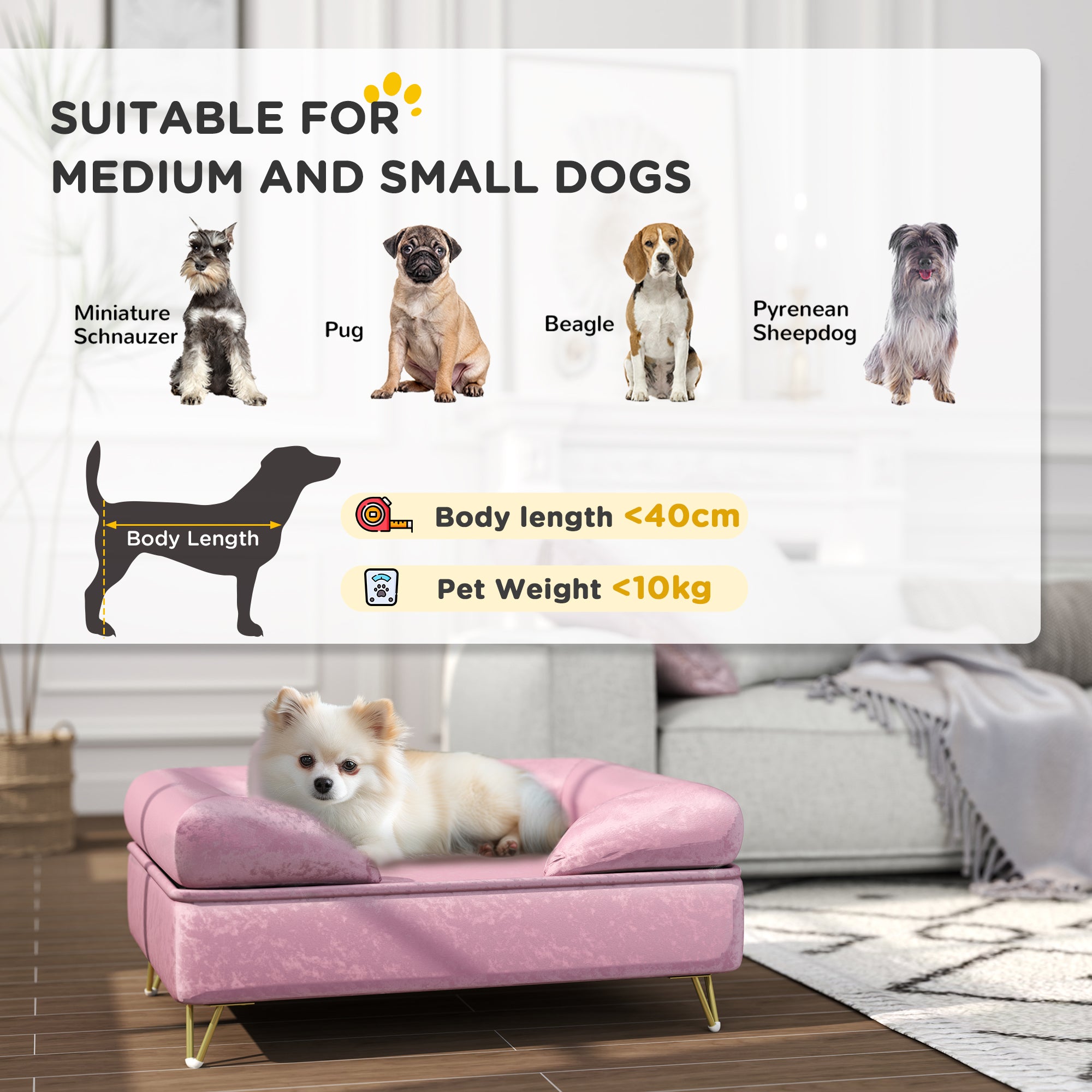 PawHut Cat Sofa Pet Couch w/ Removable Backrest, Soft Cushion, Washable Cover, for Small and Medium Sized Dogs, Pink - North Peak Garden Furniture