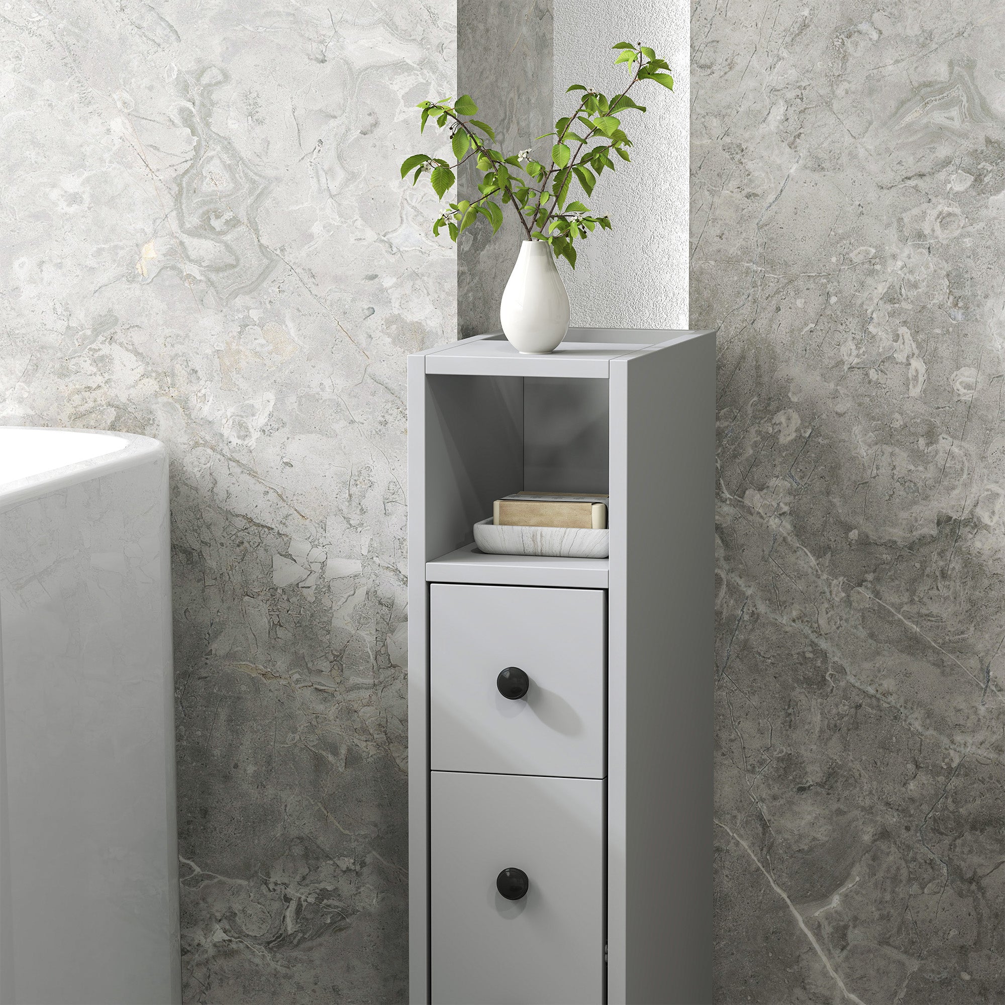 kleankin Slimline Bathroom Storage Cabinet - Grey - North Peak Garden Furniture