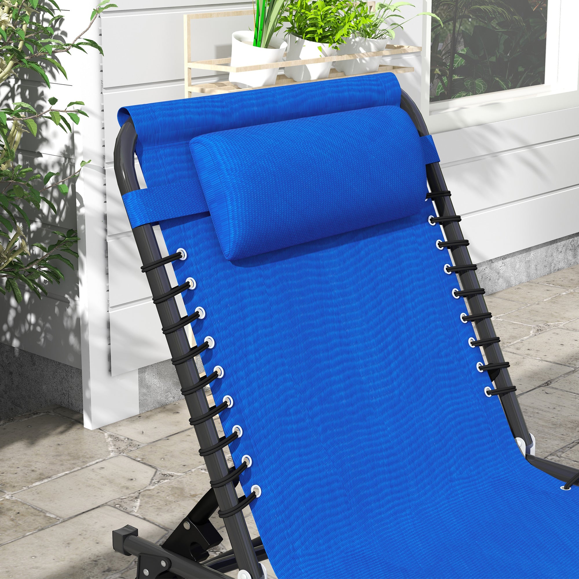 Outsunny Set of Two Folding Sun Loungers, with Four-Position Backs - Blue - North Peak Garden Furniture
