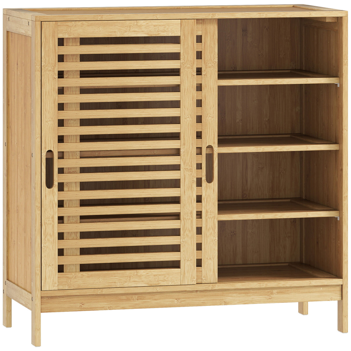 HOMCOM Bamboo Shoe Cabinet with 2 Sliding Slat Doors, 16Pairs, Adjustable Shelves, Natural