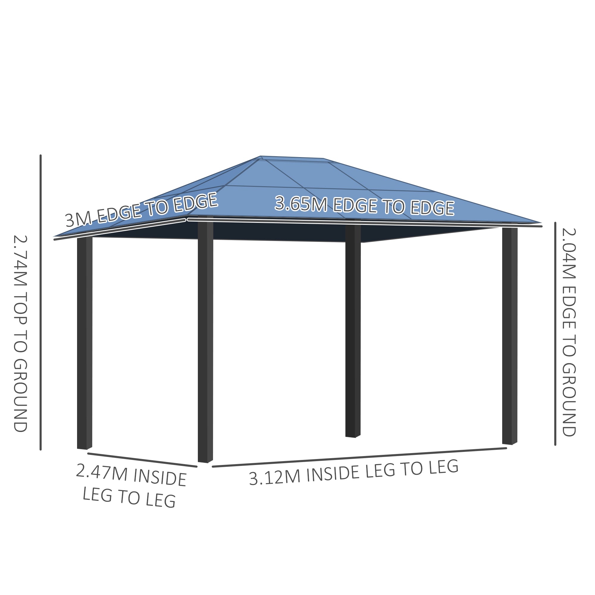 Outsunny 3 x 3.6m Hardtop Gazebo Canopy with Polycarbonate Roof Garden Pavilion with Removable Curtains and Steel Frame, Brown - North Peak Garden Furniture
