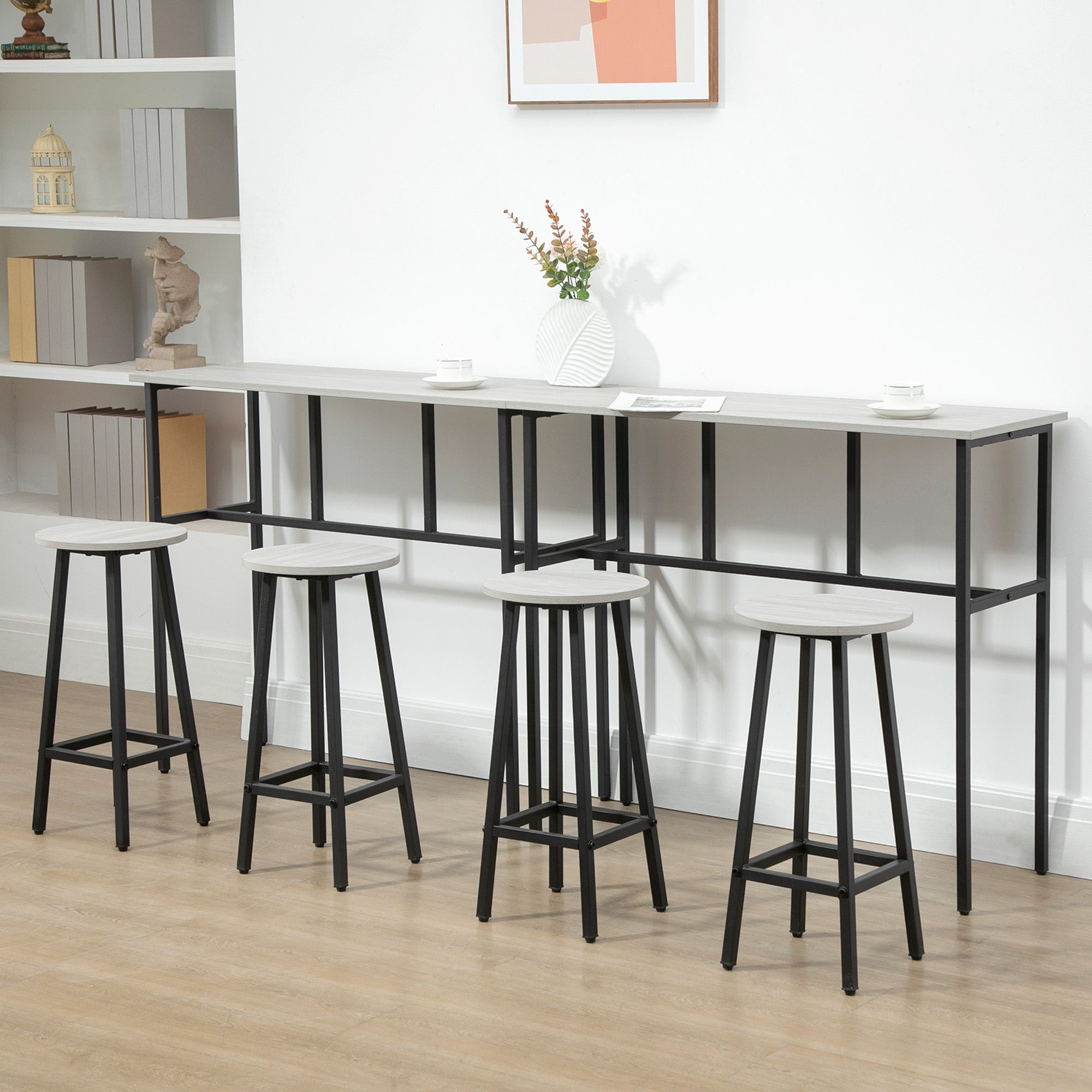 HOMCOM 6-Piece Bar Table Set, 2 Breakfast Tables with 4 Stools, Counter Height Dining Tables & Chairs for Kitchen, Living Room, Grey - North Peak Garden Furniture