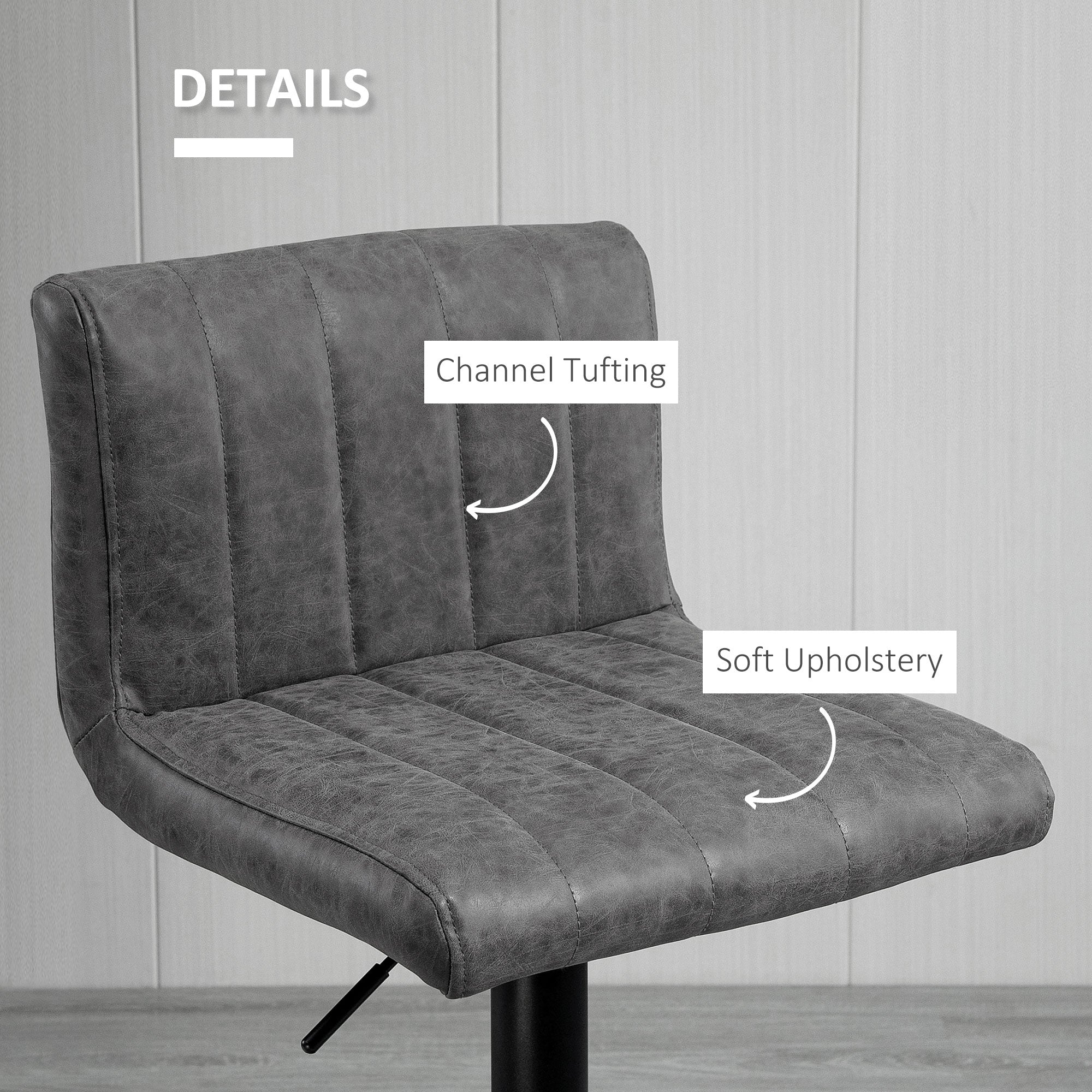 HOMCOM Adjustable Barstools Set of 2, Swivel Counter Bar Chairs, Bar Stools with Footrest, PU Leather, Gas Lift, Grey - North Peak Garden Furniture