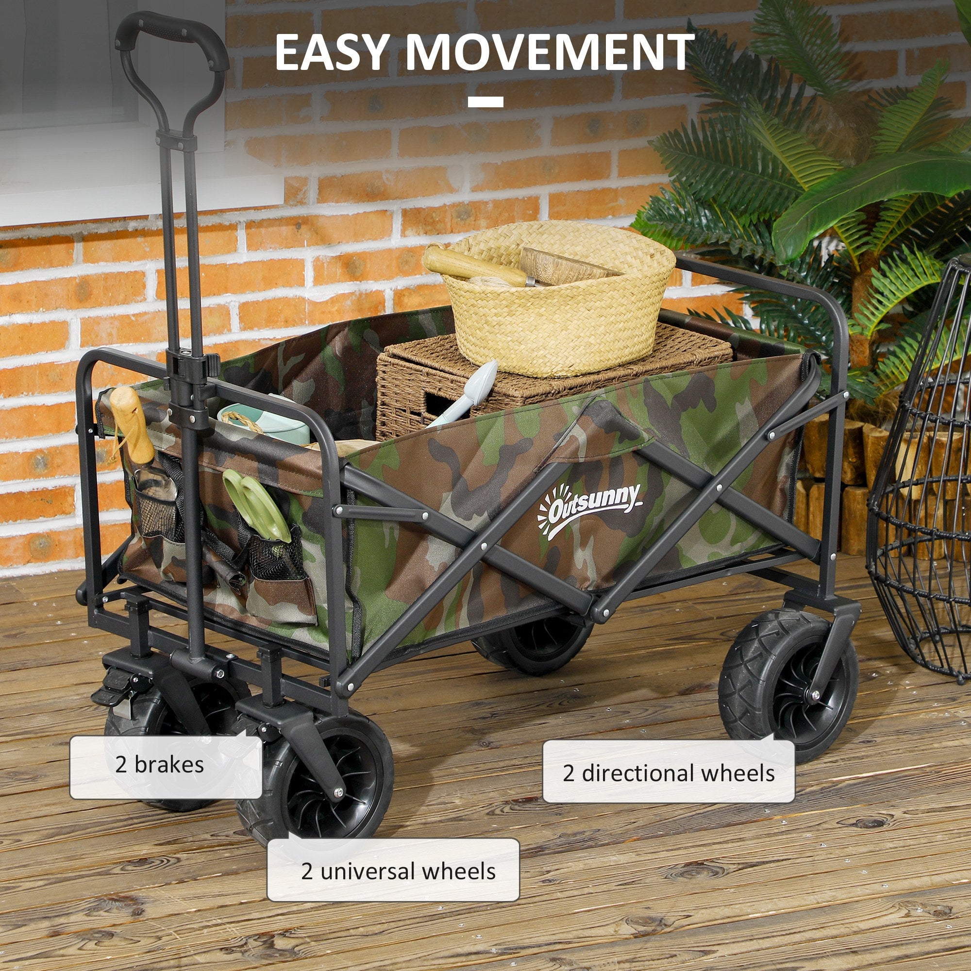 Outsunny 95L Folding Steel Frame Garden Trolley, with Handle - Multicolour - North Peak Garden Furniture