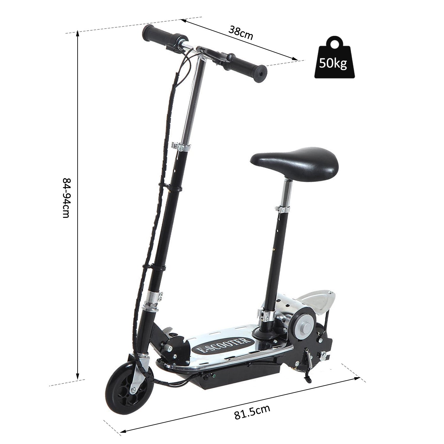 HOMCOM 120W Foldable Powered Scooters with 24V Rechargeable Battery, Adjustable Ride on Toy (Black)