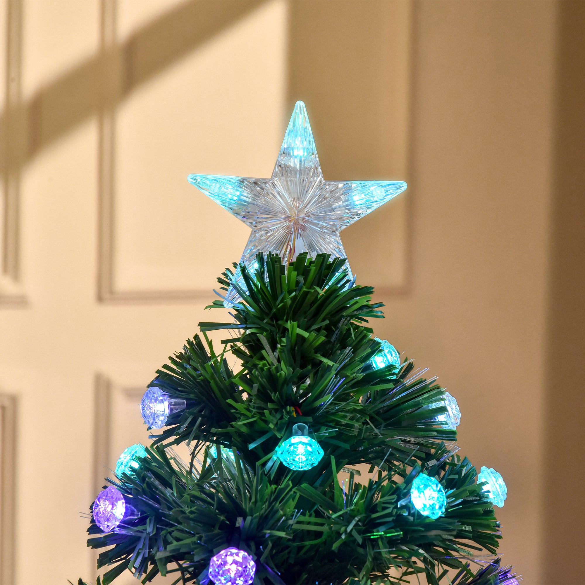 HOMCOM 4FT Pre-Lit Artificial Christmas Tree w/Fibre Optic Decorations LED Light Holiday Home Xmas Decoration-Green - North Peak Garden Furniture