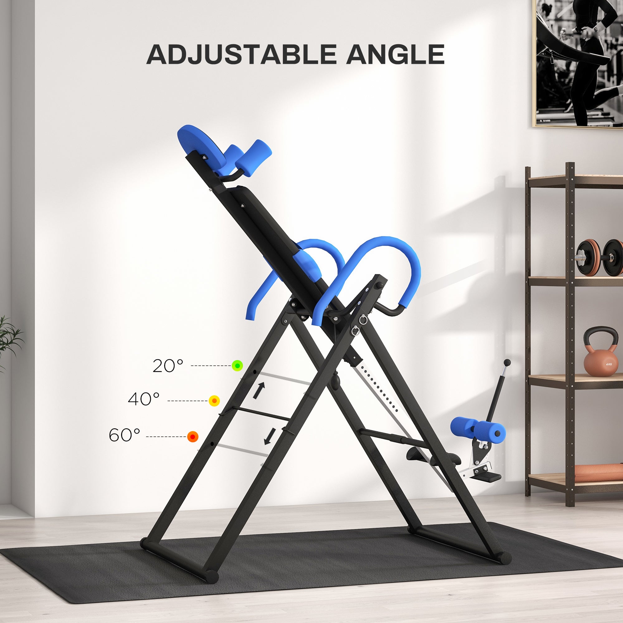 HOMCOM Gravity Inversion Table with Safety Belt Adjustable Hand Stand for Muscle Pain Relief, Blue - North Peak Garden Furniture