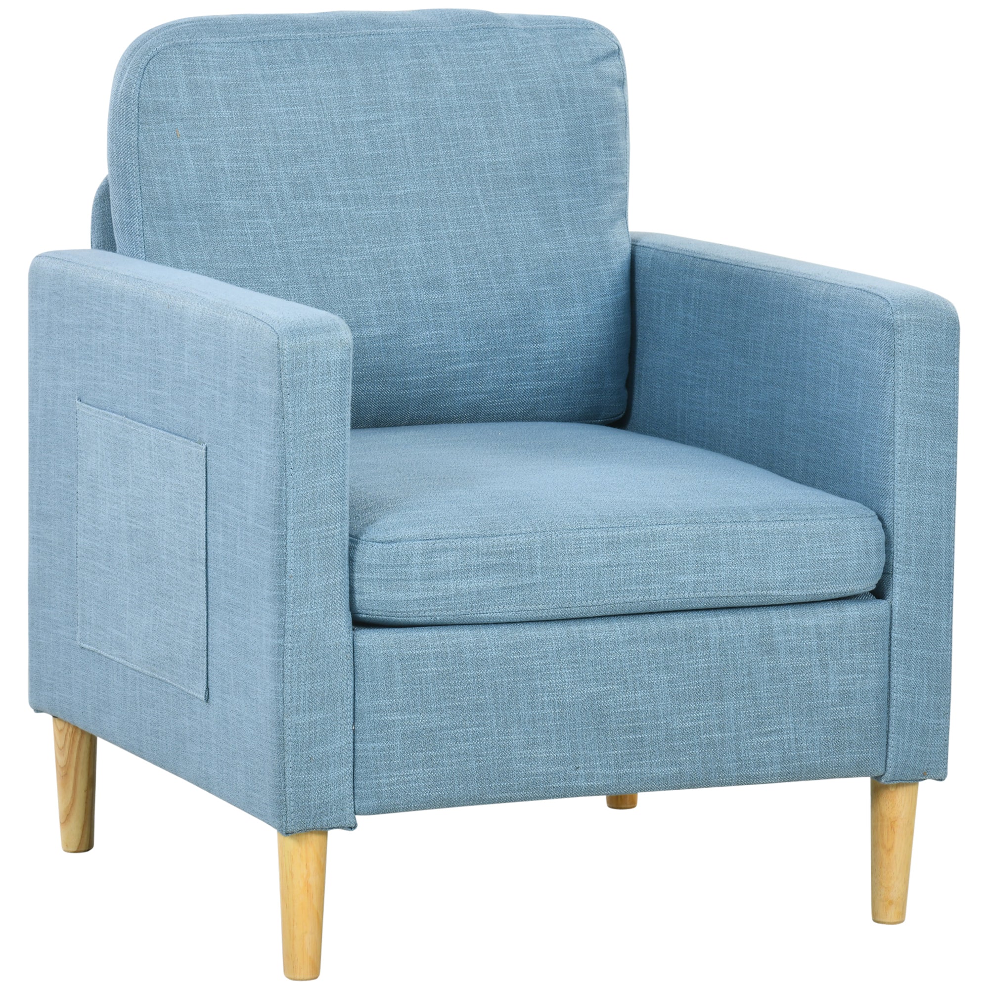 HOMCOM Modern Accent Chair, Comfy Fireside Chair, Upholstered Armchair for Living Room, Bedroom, Home Office, Blue - North Peak Garden Furniture