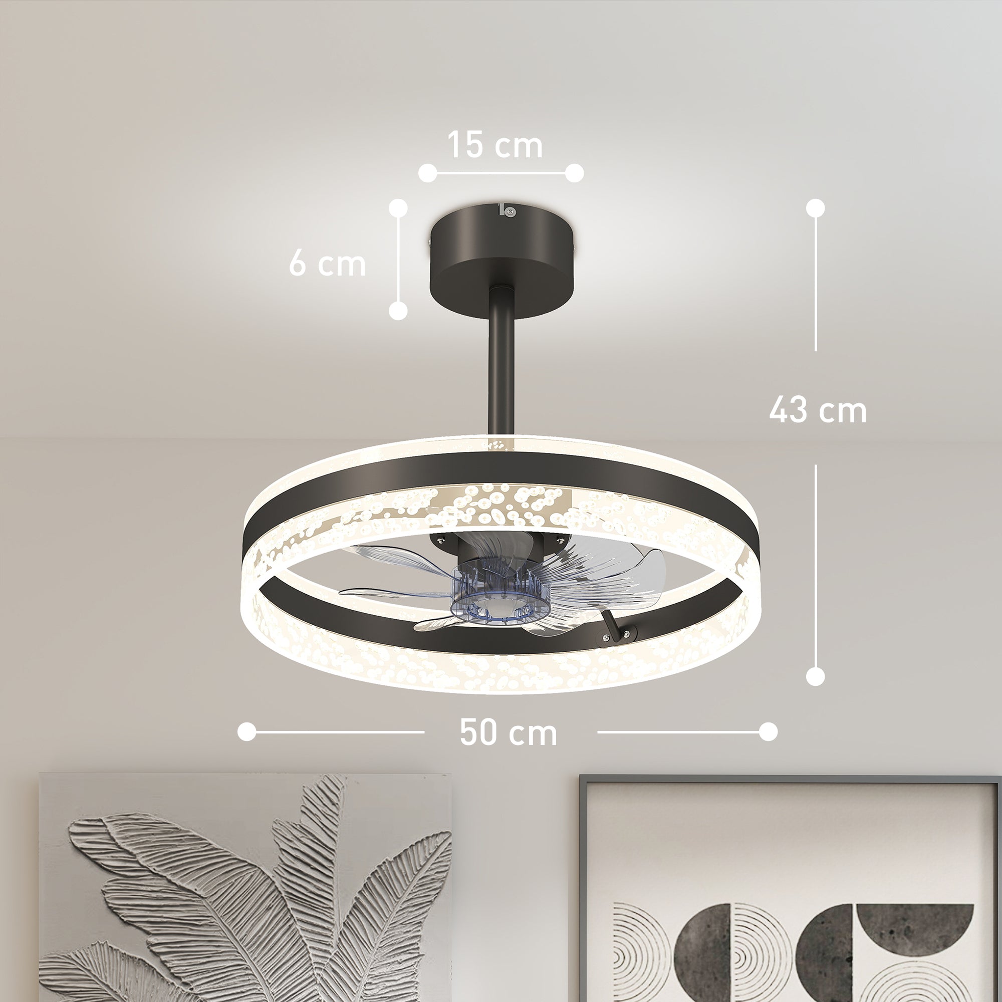 HOMCOM Ceiling Fan with LED Light and Remote - Black - North Peak Garden Furniture